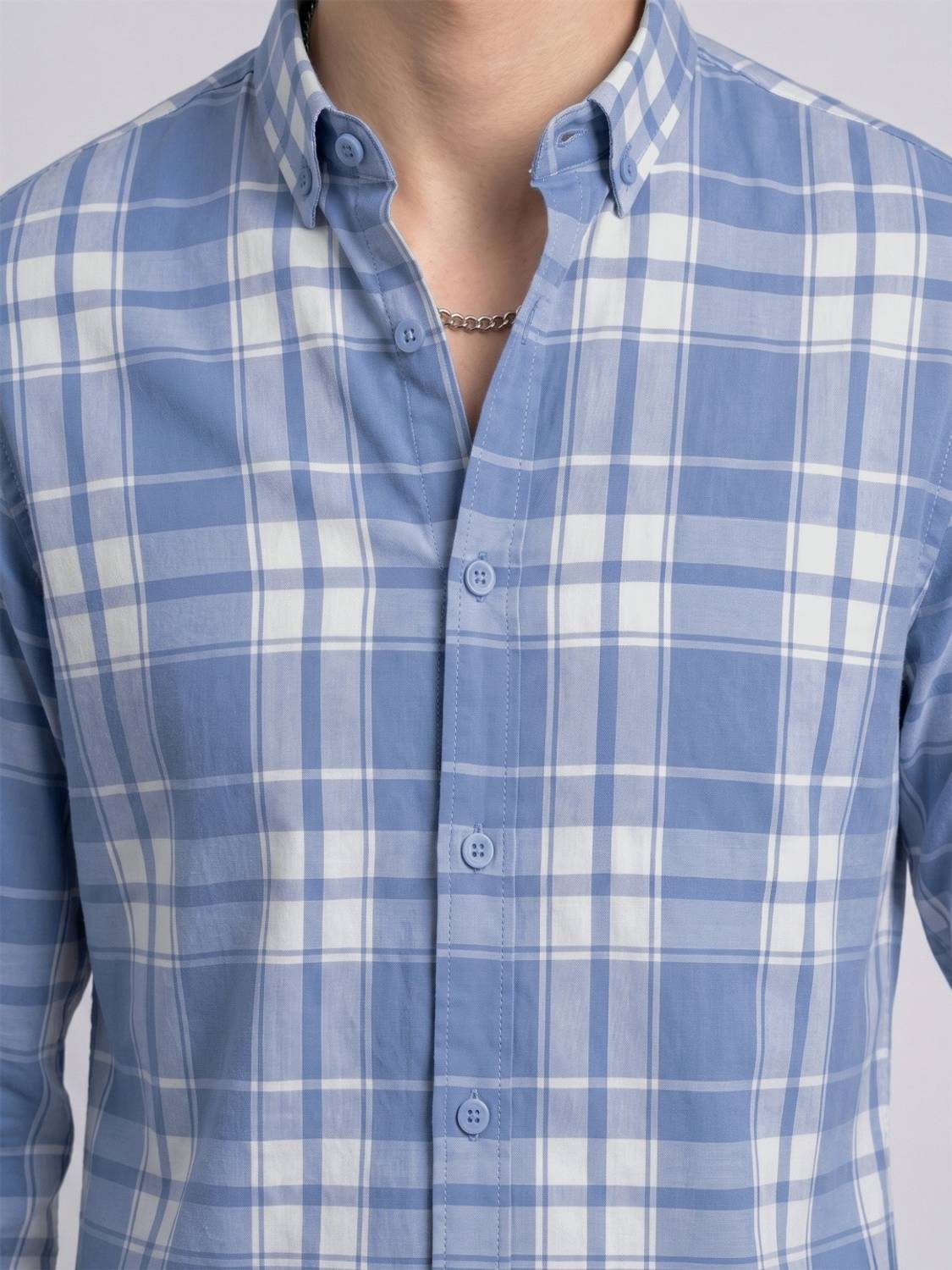 Shimak Men Checkered Casual Blue, Grey Shirt - Image 3