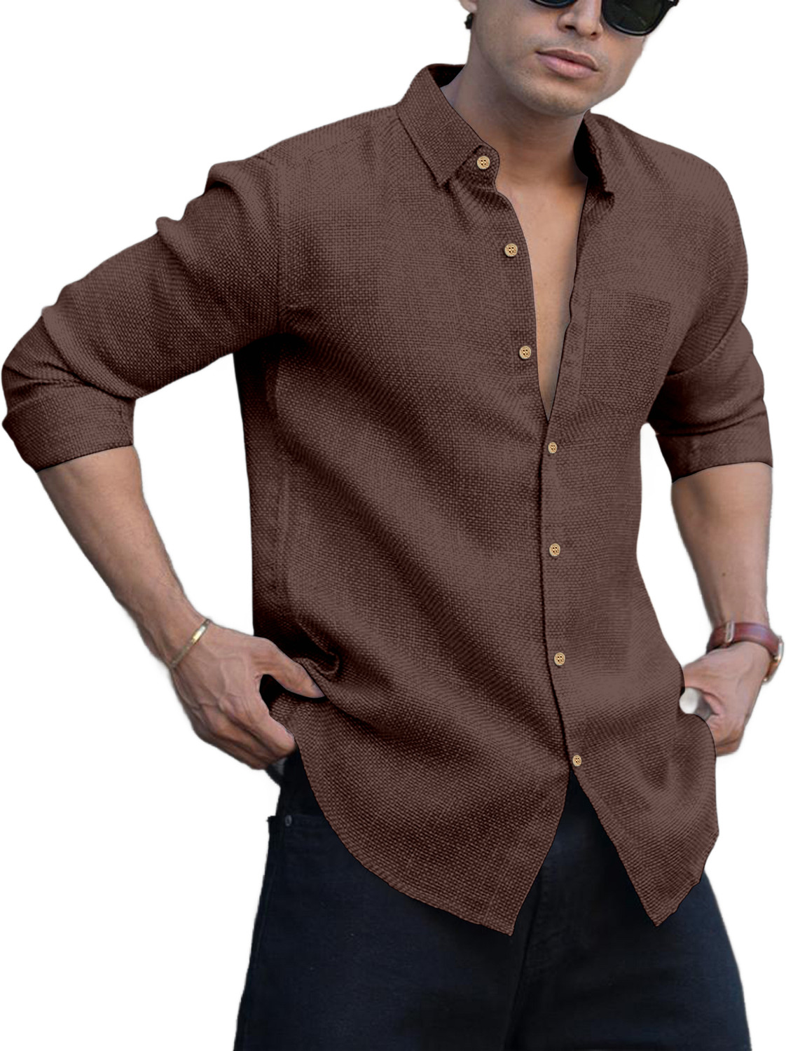 Image of NexaFlair Men Solid Formal Brown Shirt
