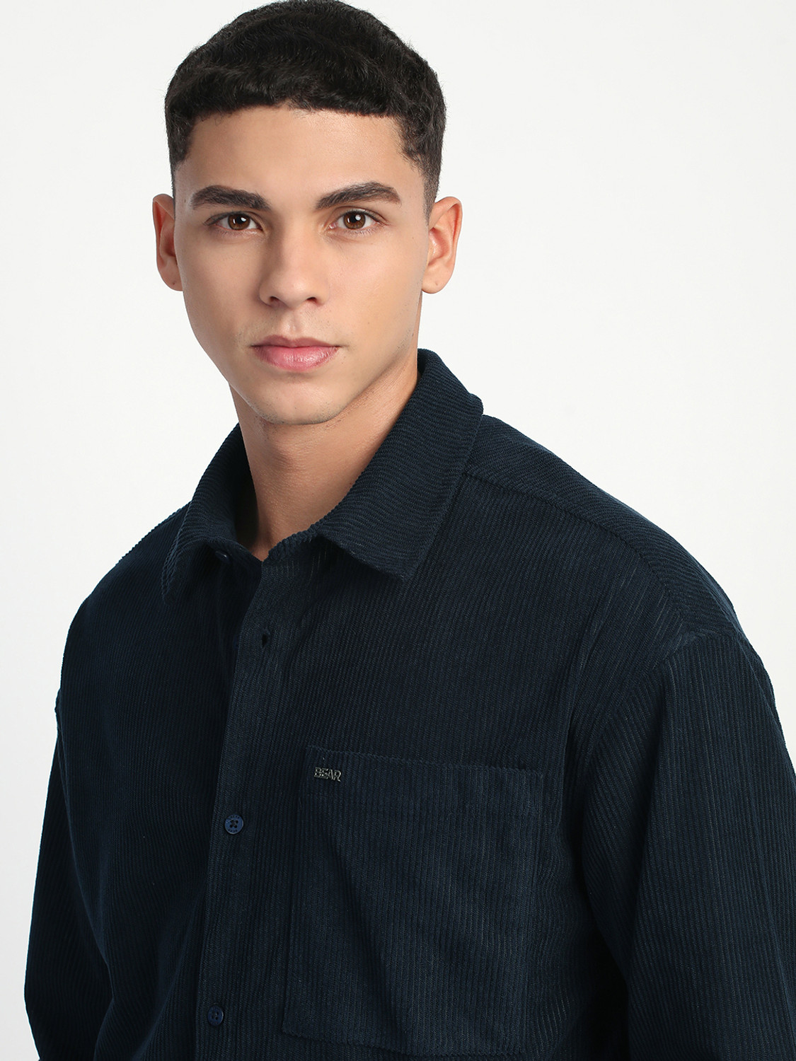 Image of THE BEAR HOUSE Men Self Design Casual Blue Shirt