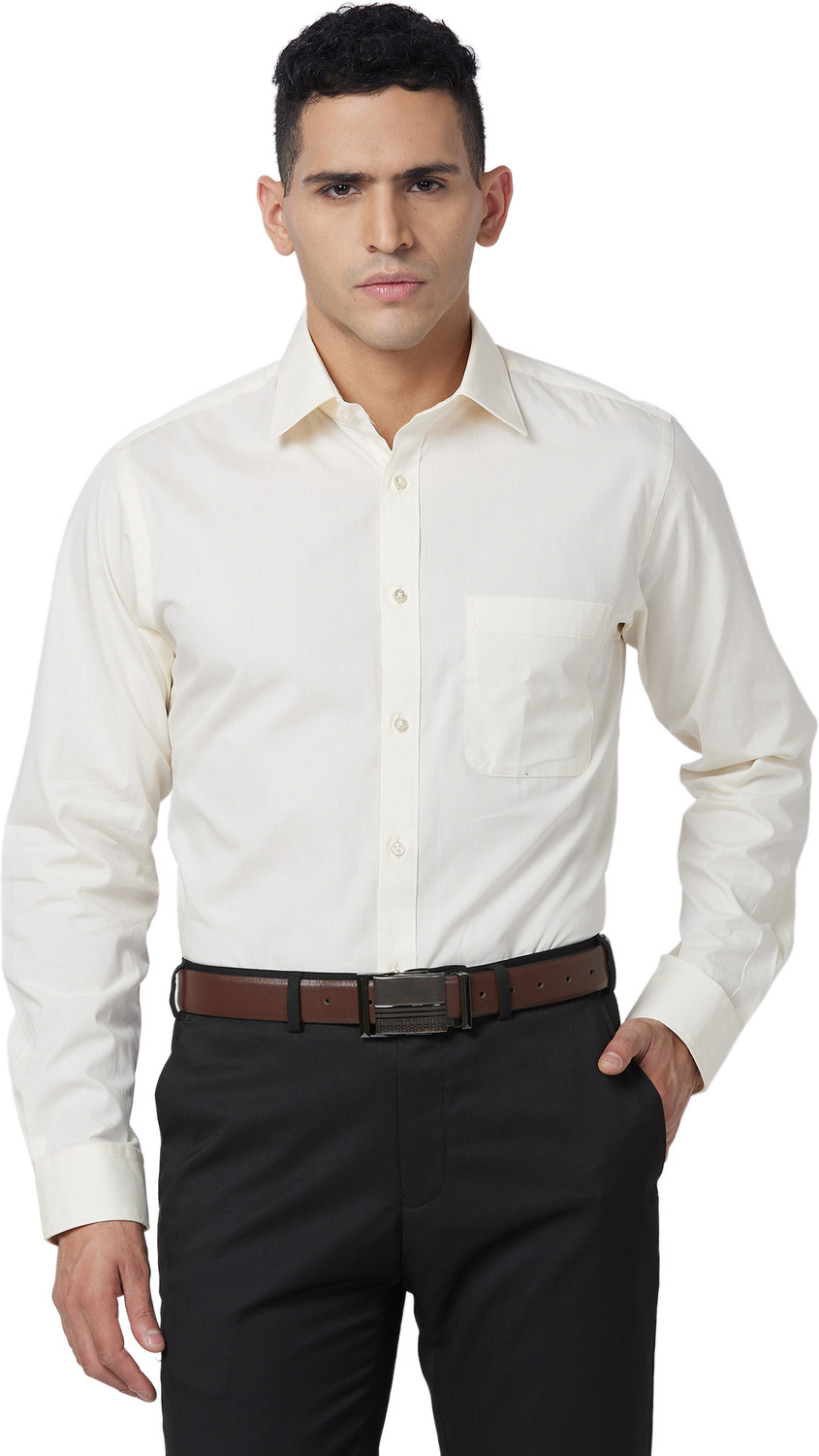 Image of Raymond Men Solid Formal Beige Shirt