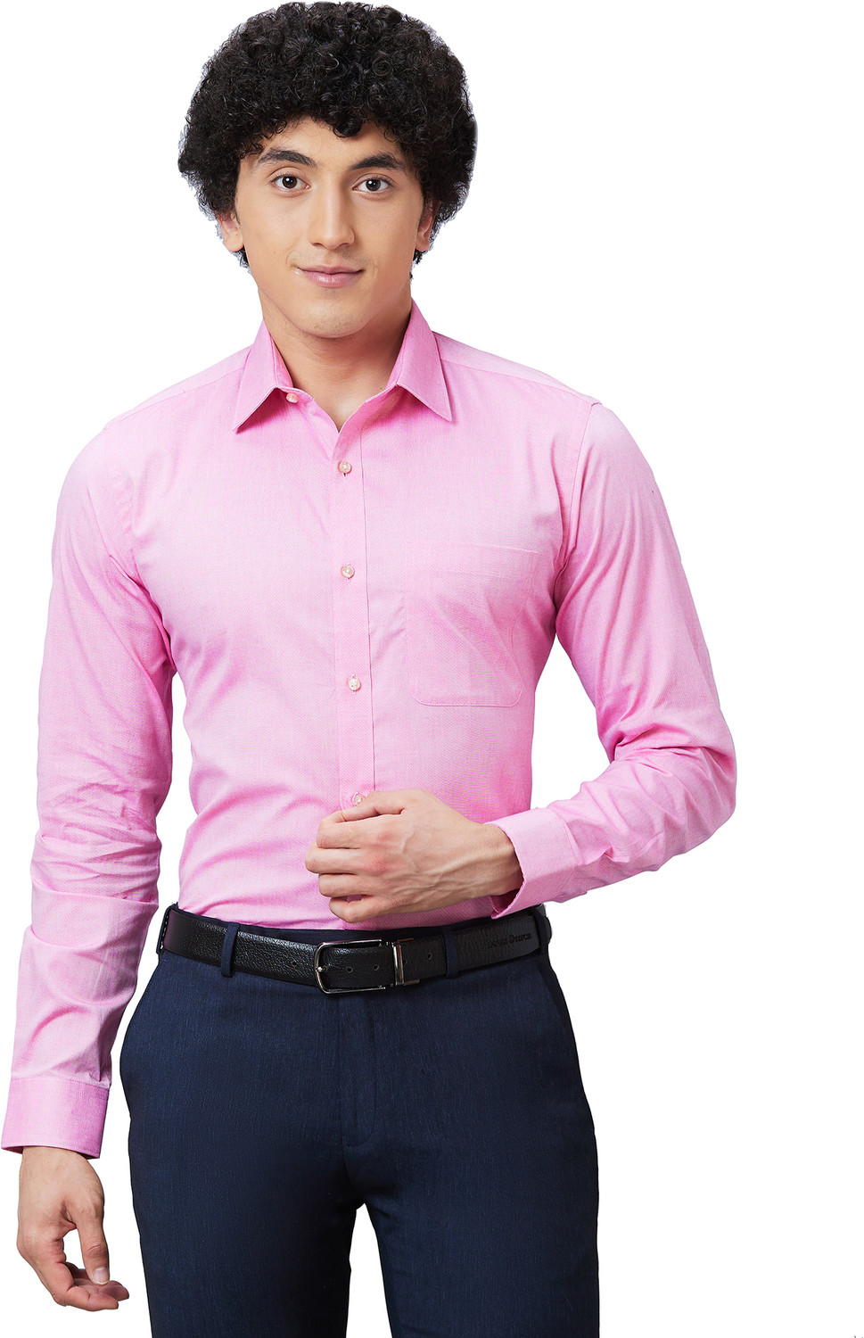 Image of Raymond Men Self Design Formal Pink Shirt