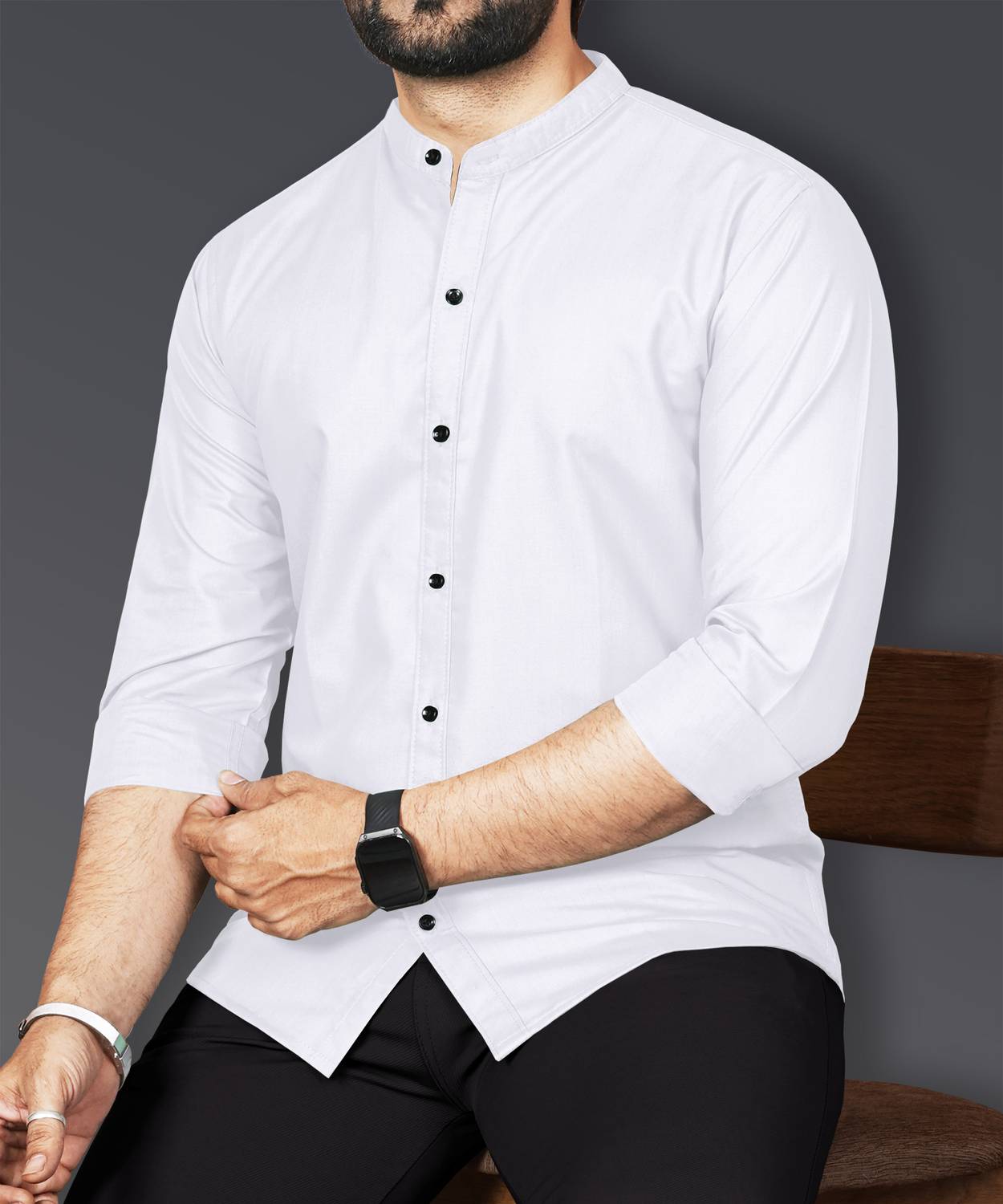 VeBNoR Men Regular Fit Solid Mandarin Collar Casual Shirt