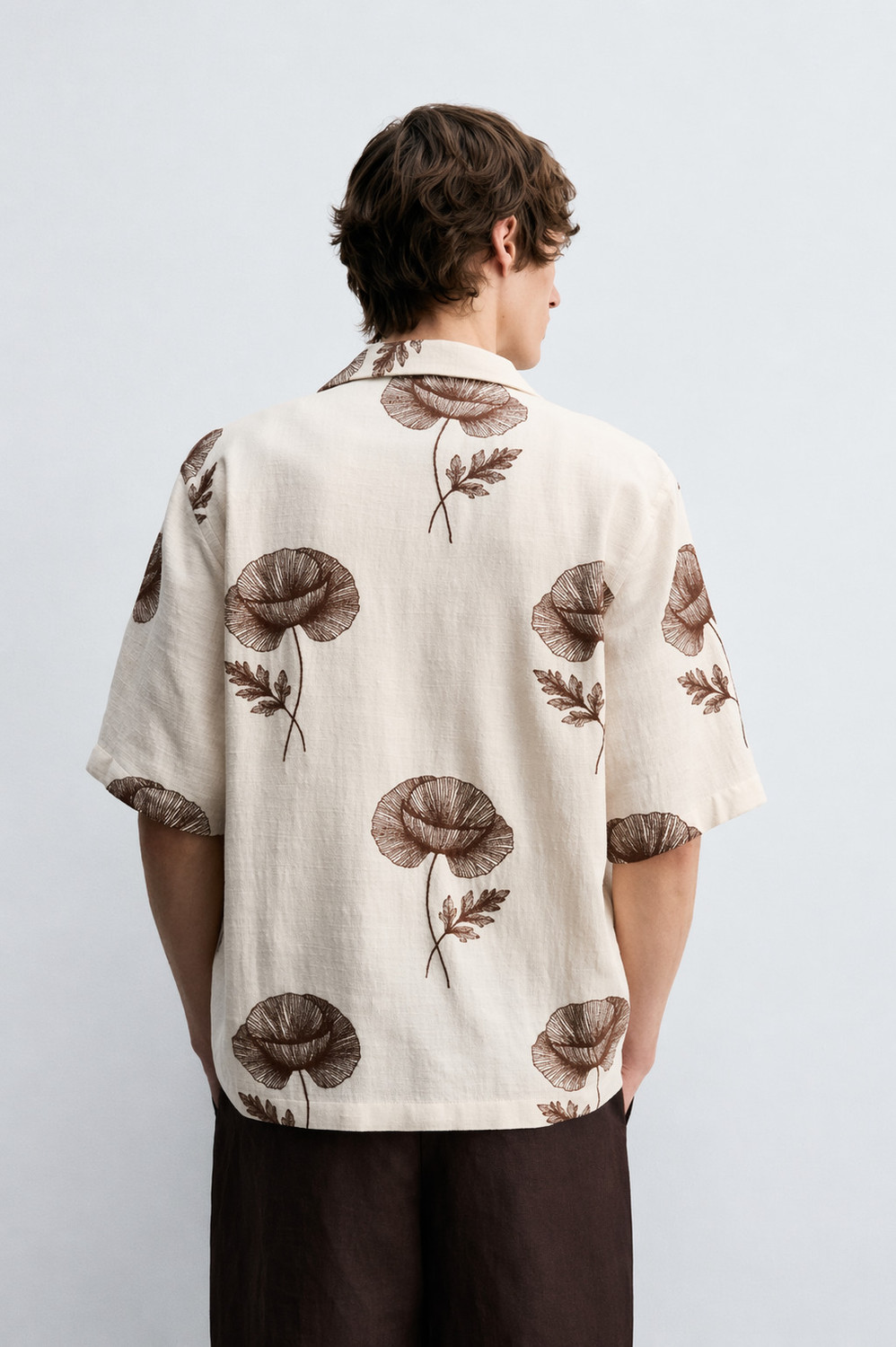 Image of Men's fashion Men Floral Print Casual Cream Shirt