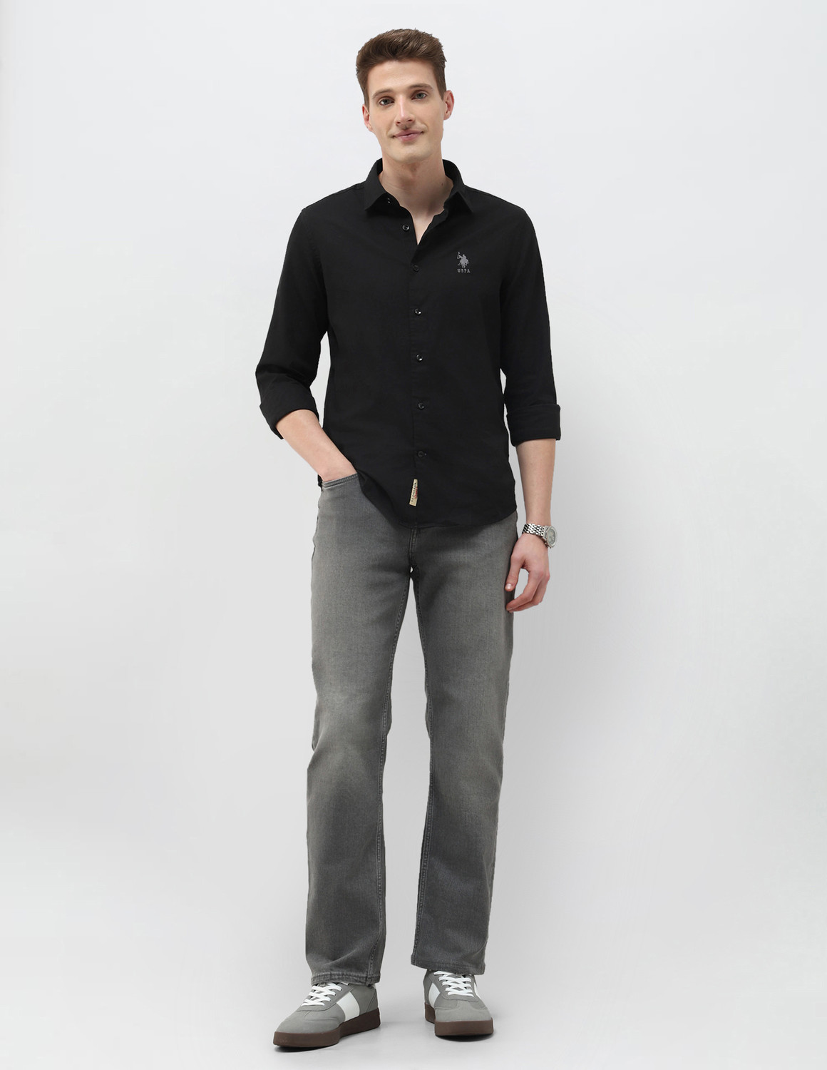 Image of U.S. Polo Assn. Denim Co. Men Solid Casual Black Shirt
