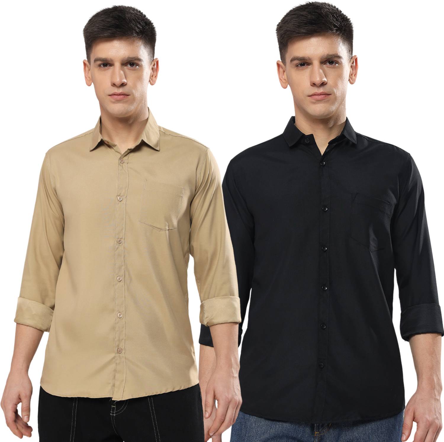 youth first Men Regular Fit Solid Spread Collar Casual Shirt (Pac