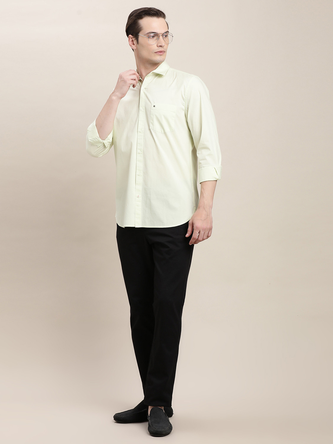 Image of TURTLE Men Solid Casual Beige Shirt