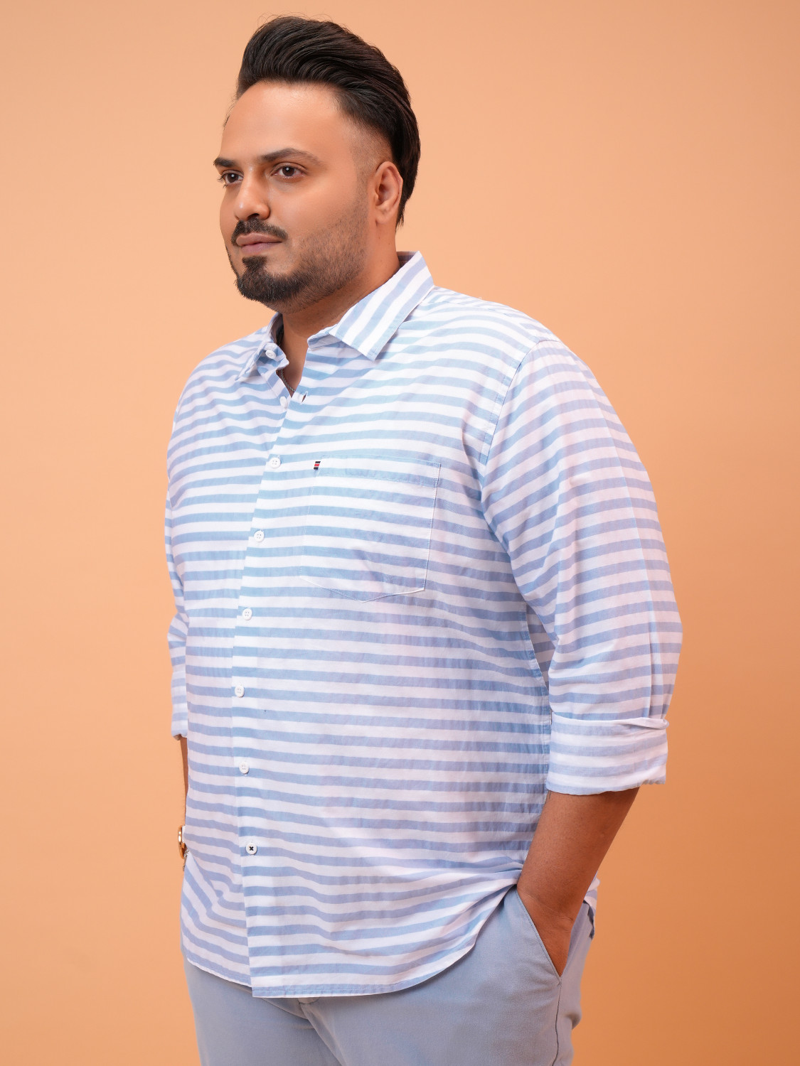 Image of HIGHLANDER Men Striped Casual White Shirt