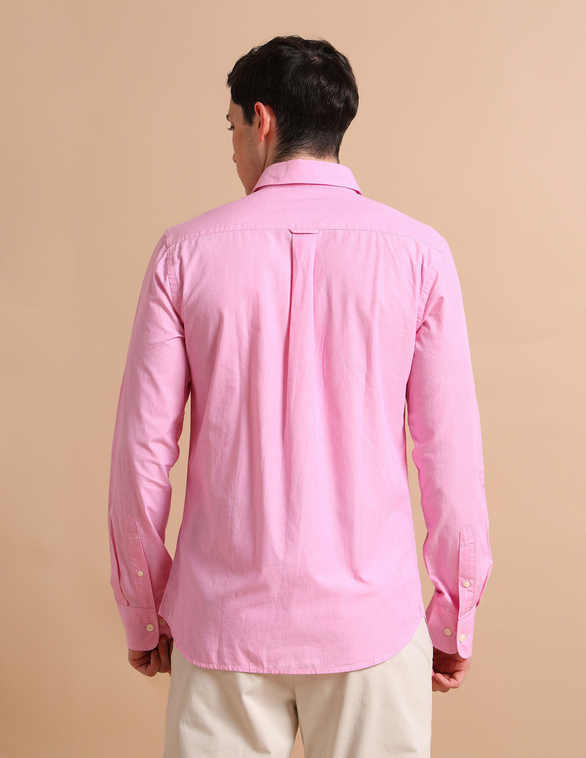 Image of U.S. POLO ASSN. Men Solid Casual Pink Shirt