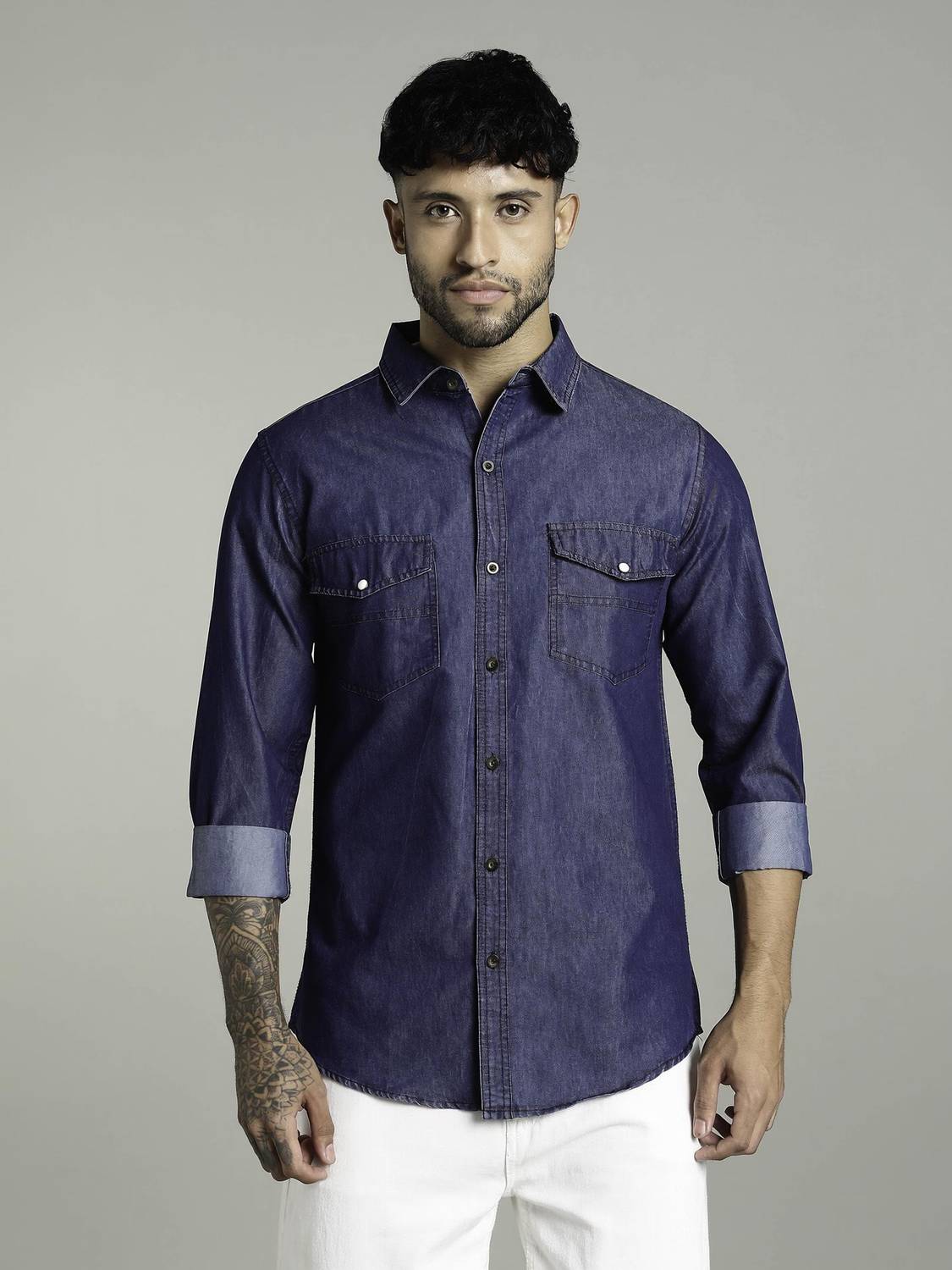 7th Legion Men Washed Casual Blue Shirt