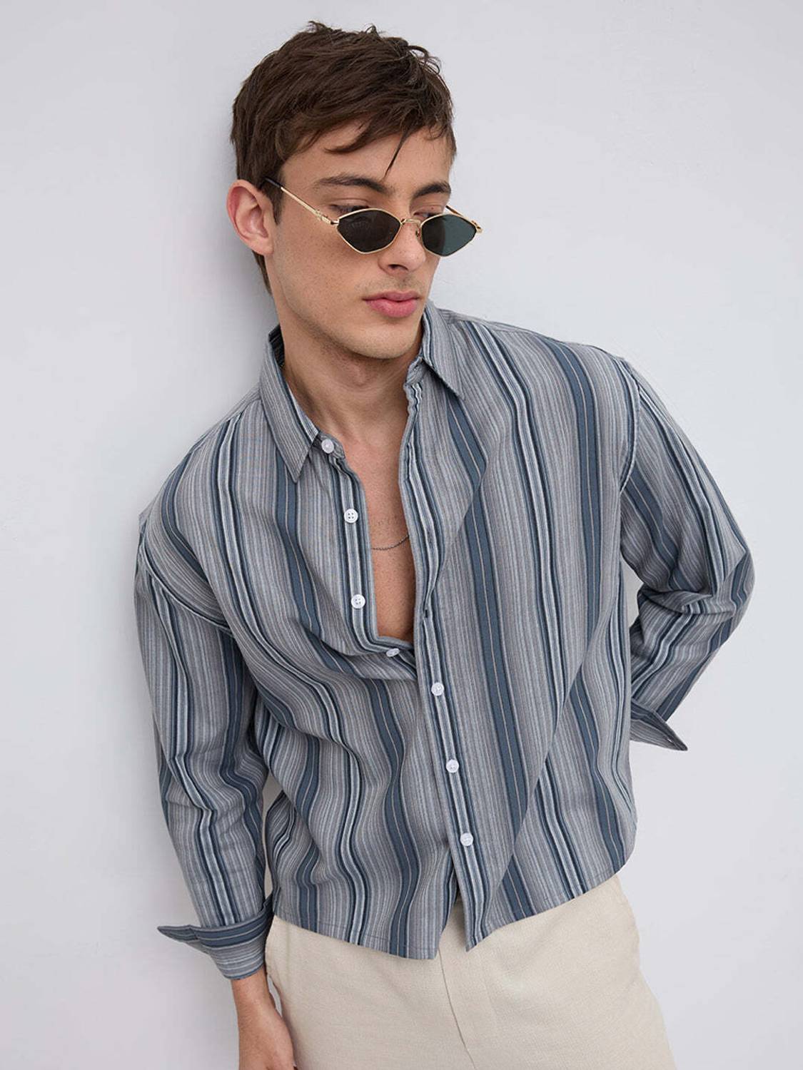 VASTRADO Men Striped Casual Blue Shirt