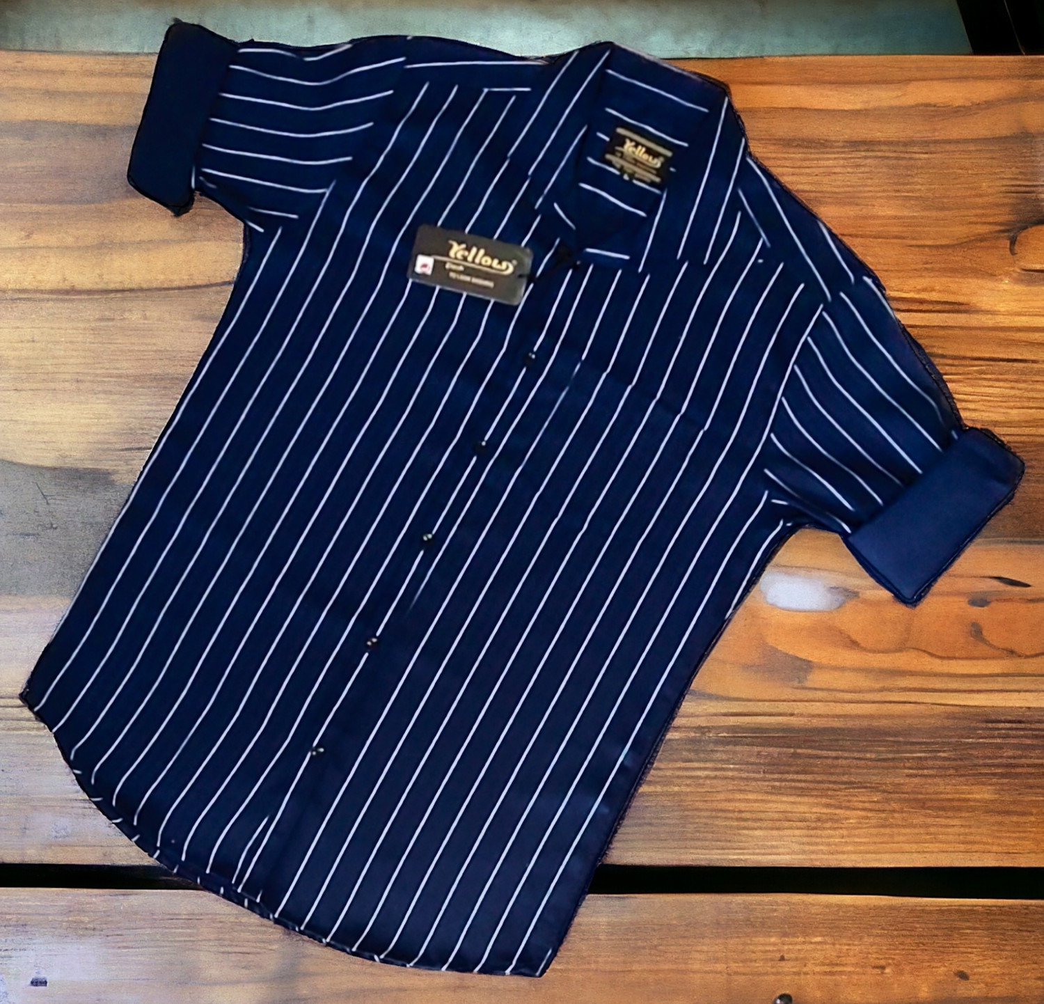 Image of YELLOWDASH Men Striped Casual Blue Shirt