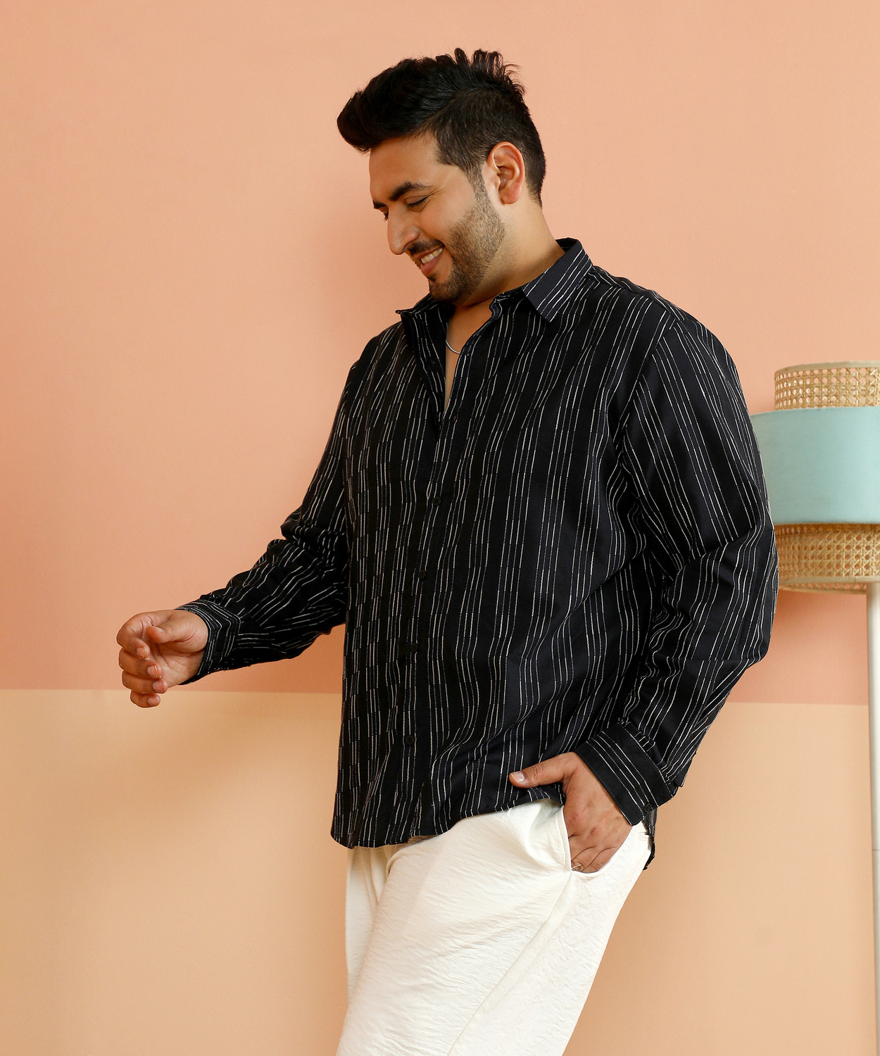 Image of Instafab Plus Men Striped Casual Black Shirt