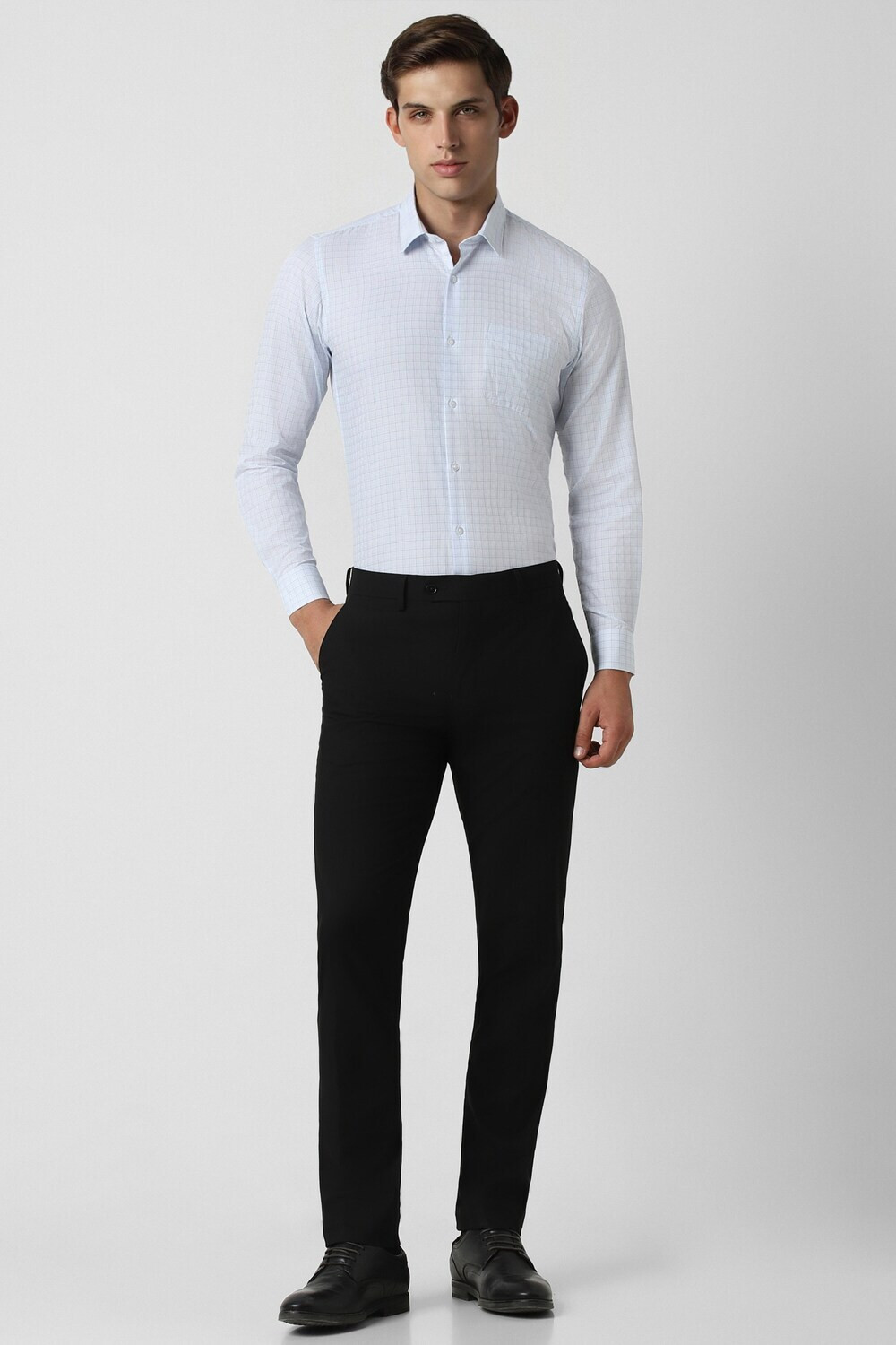 Image of PETER ENGLAND Men Checkered Formal Blue Shirt