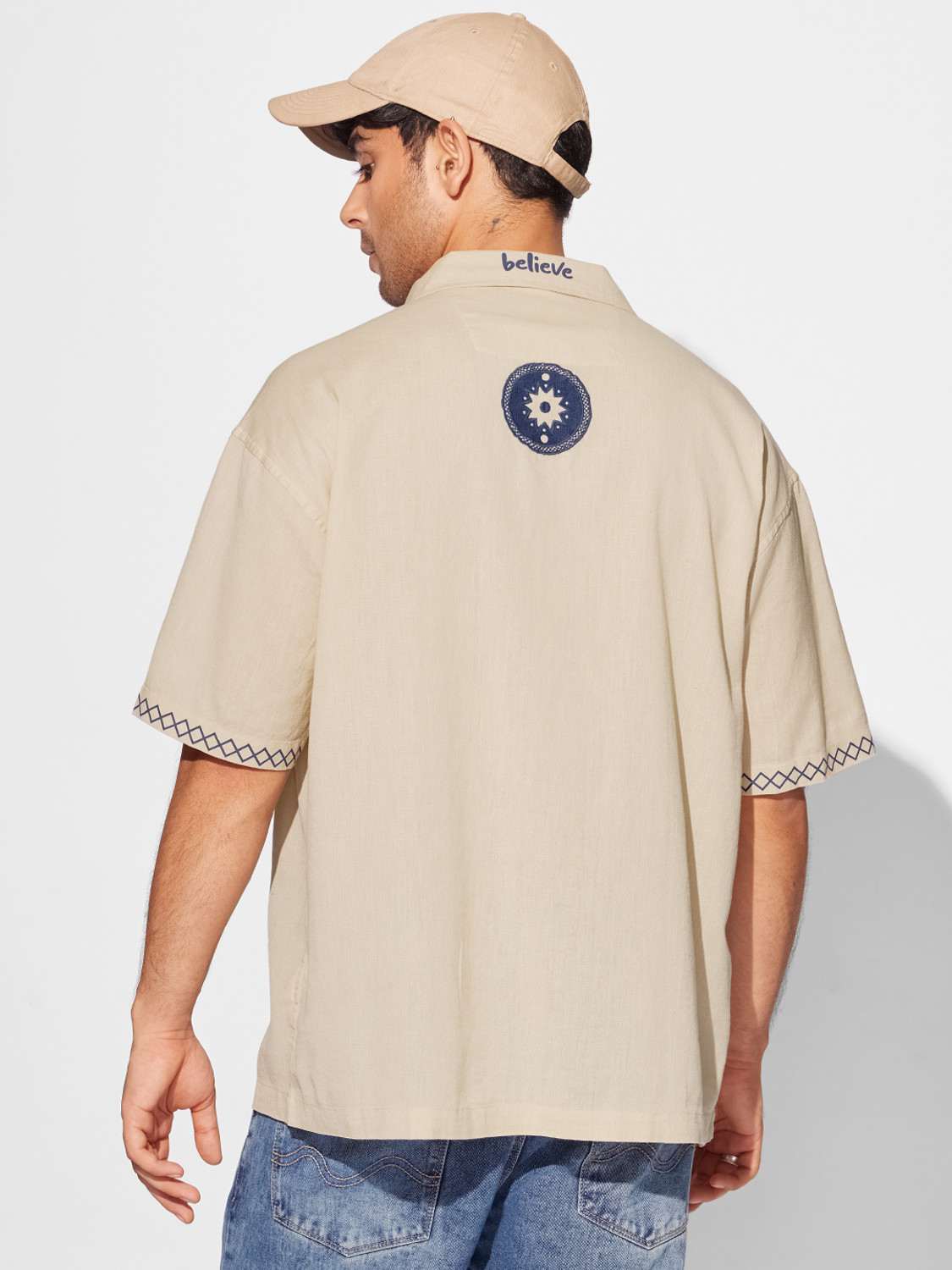Image of The Souled Store Men Embroidered Casual Beige Shirt