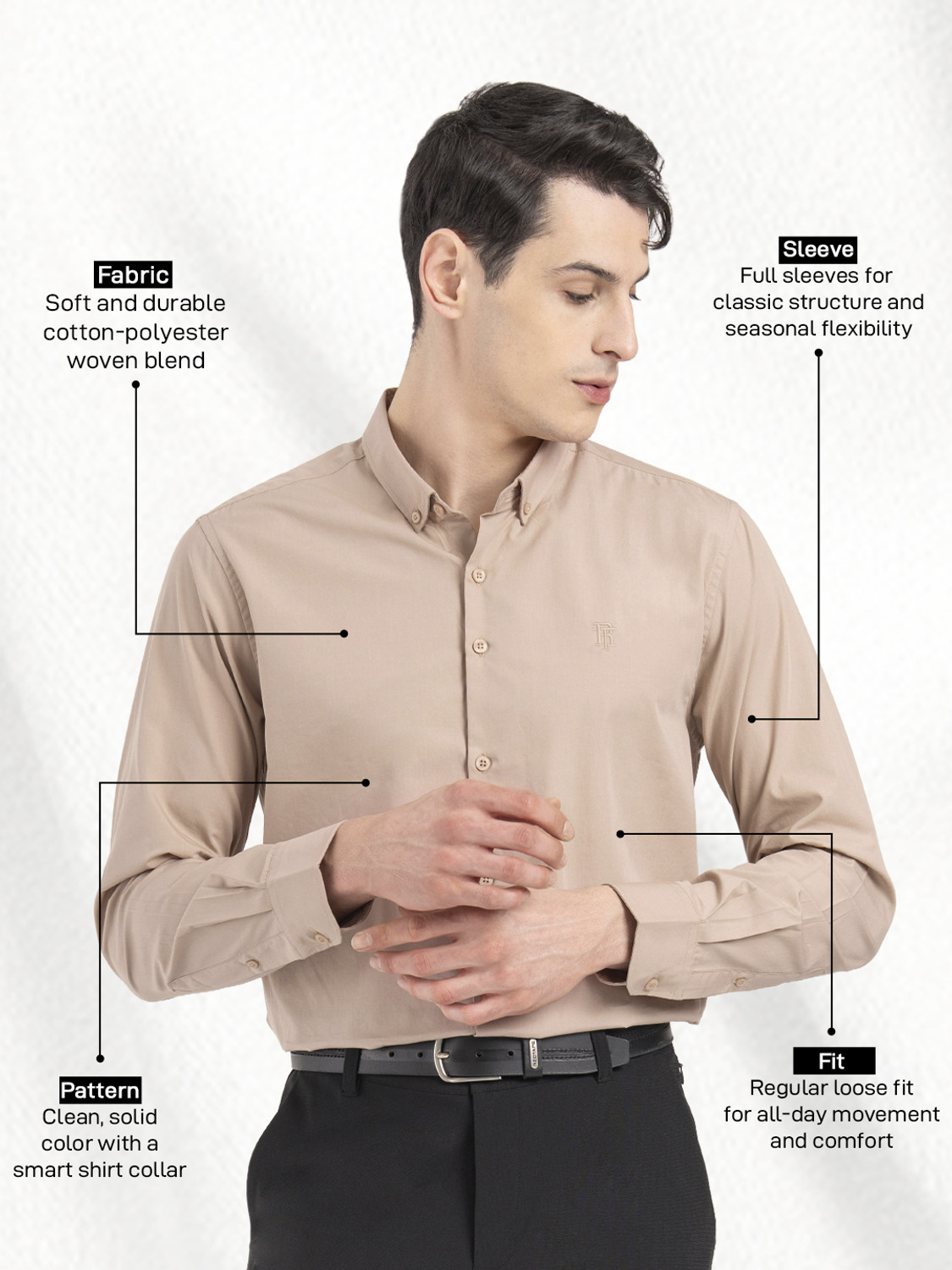 Image of RED TAPE Men Solid Casual Beige Shirt