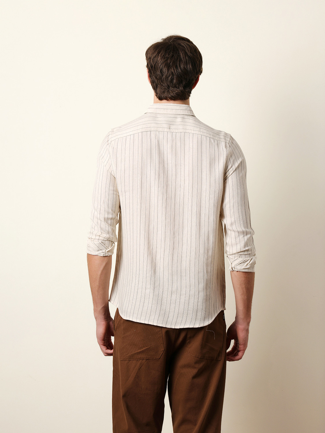 Image of THE BEAR HOUSE Men Striped Casual Cream Shirt