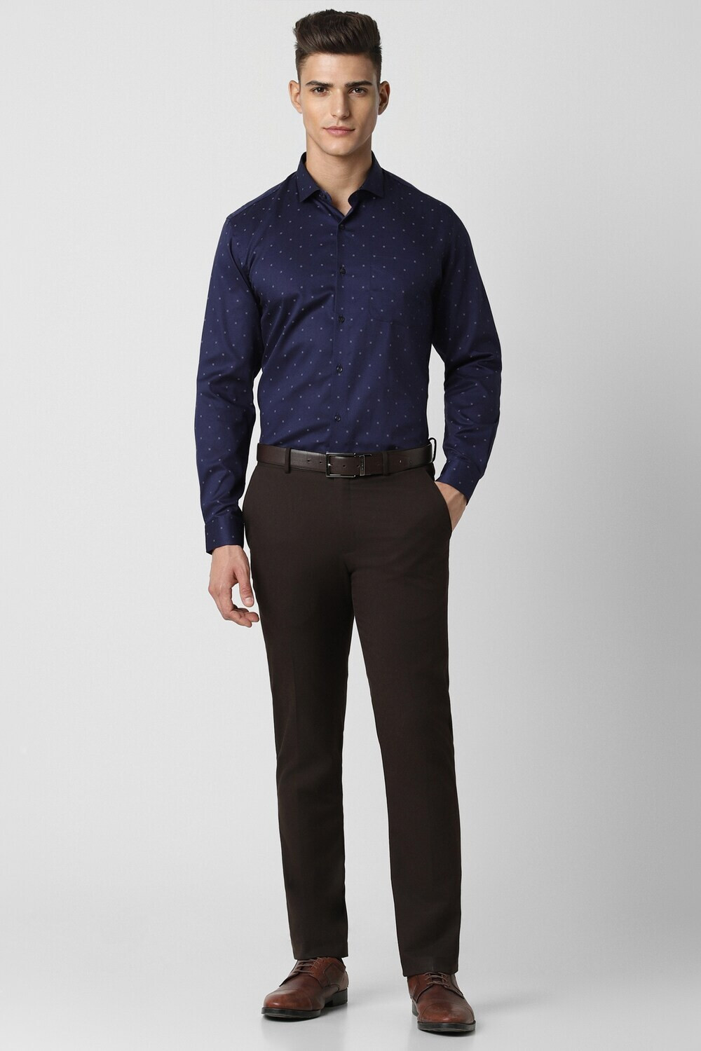 Image of PETER ENGLAND Men Printed Formal Blue Shirt