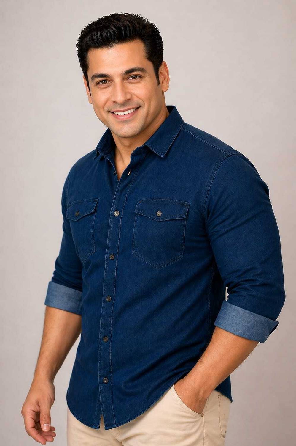 FDN Men Solid Casual Blue Shirt - Image 3