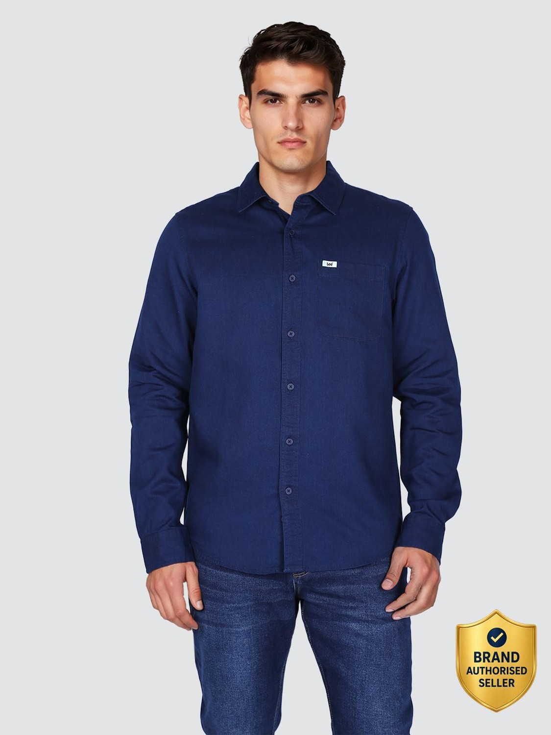 Image of LEE Men Solid Casual Dark Blue Shirt