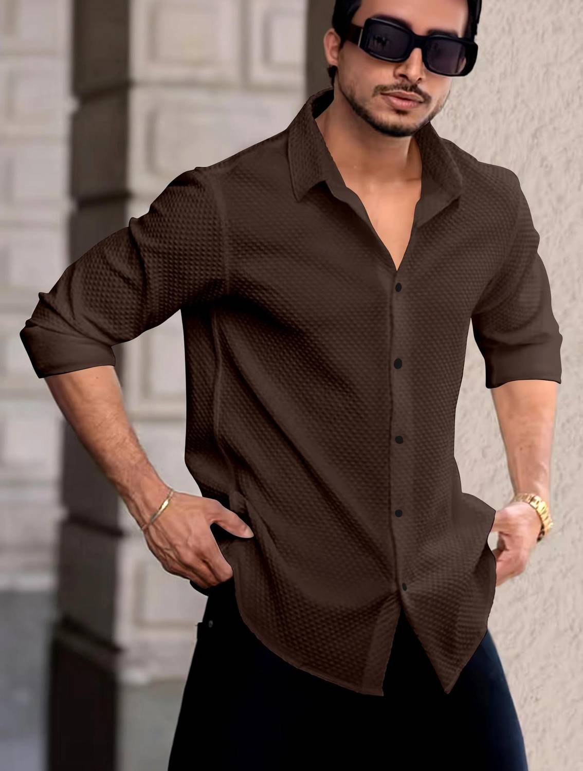 AANKLAR Men Solid Casual Brown Shirt