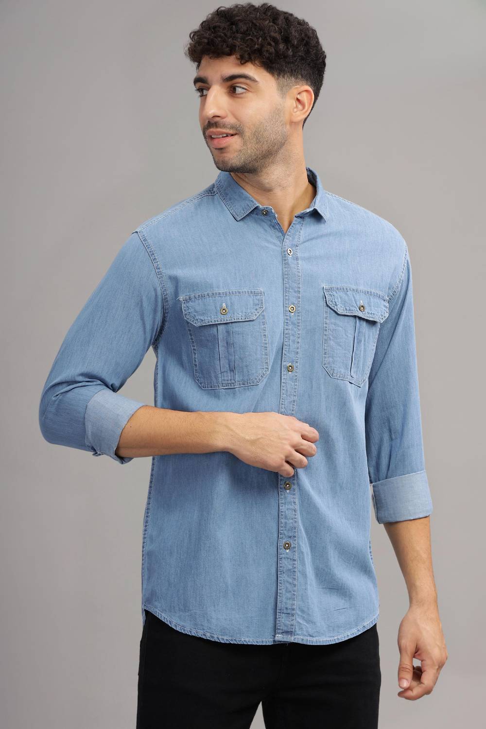 7th Legion Men Solid Casual Light Blue Shirt