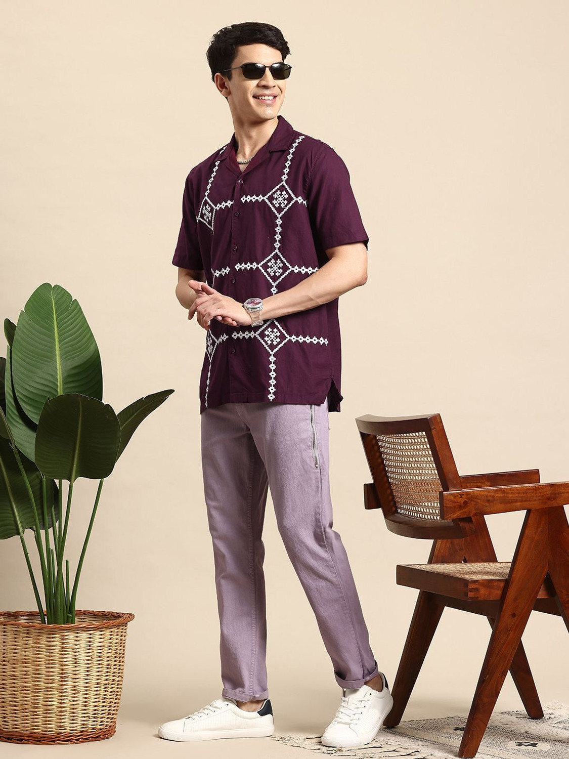 Image of Mast & Harbour Men Self Design Casual Brown Shirt