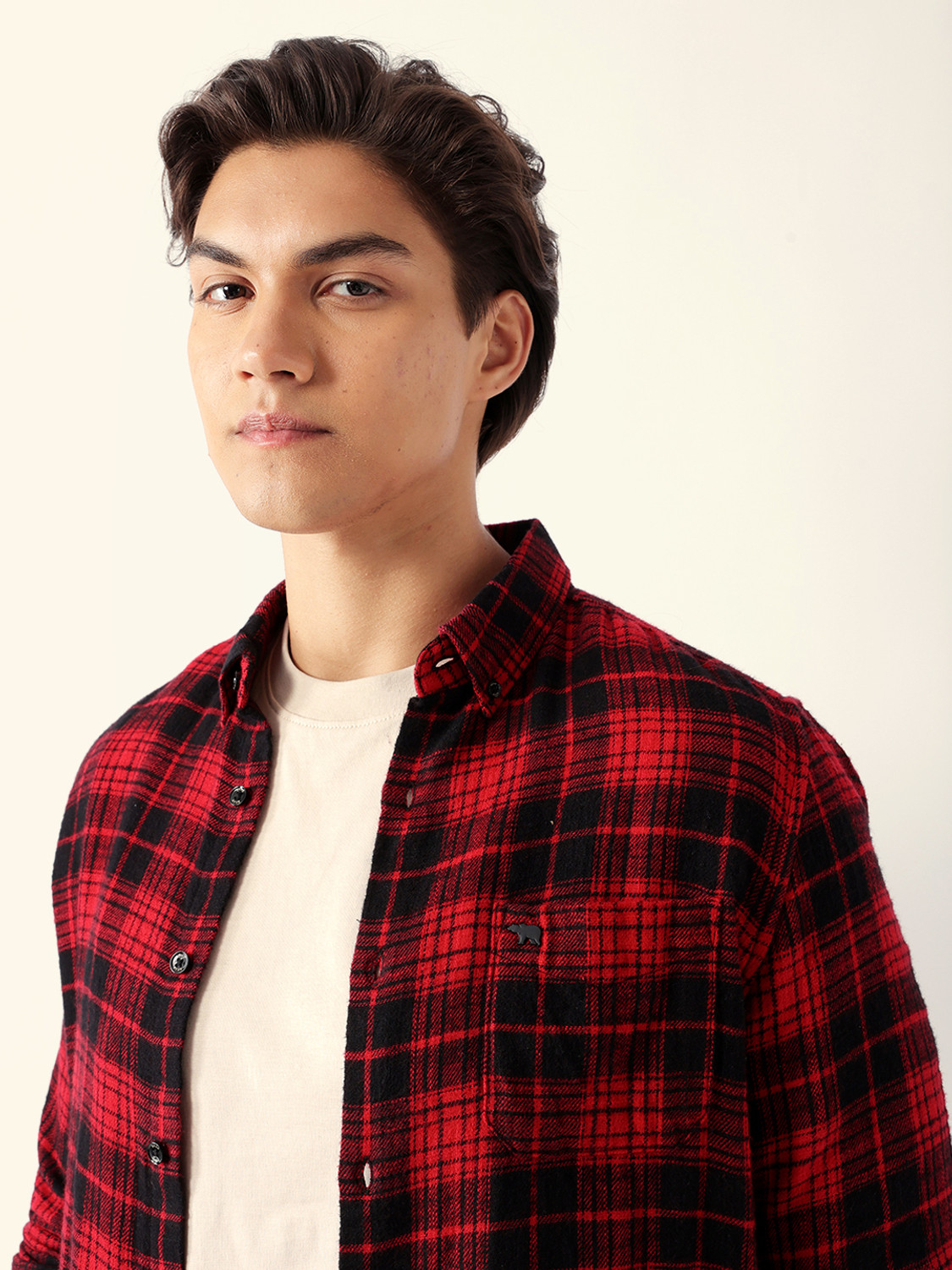 Image of THE BEAR HOUSE Men Checkered Casual Red Shirt