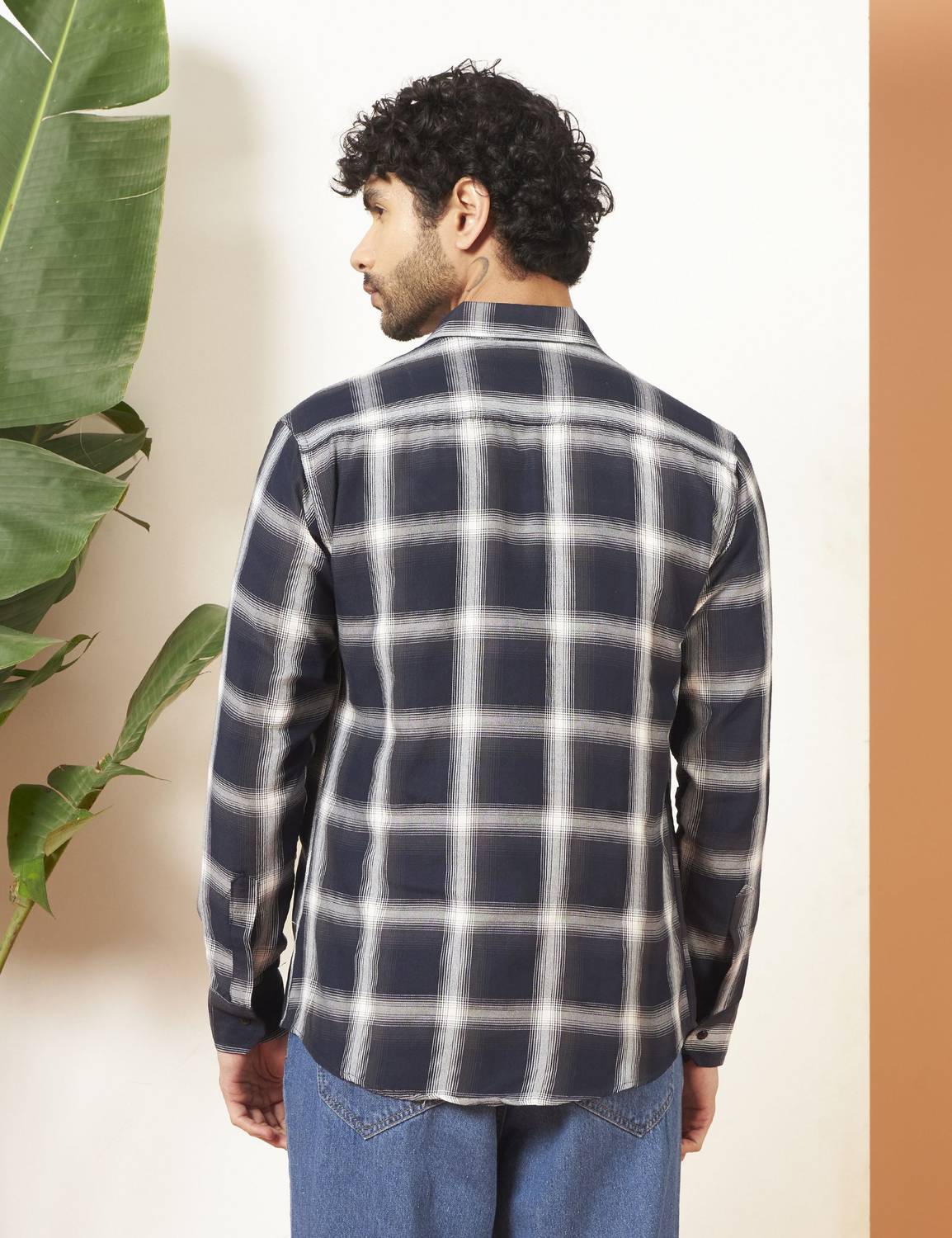 WOXEN Men Checkered Blue, White Shirt - Image 3