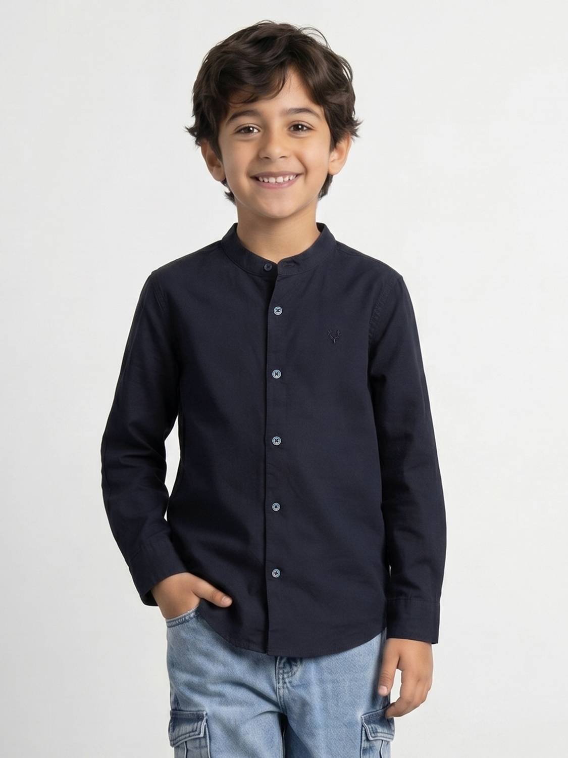 Allen Solly Boys Solid Casual Dark Blue Shirt