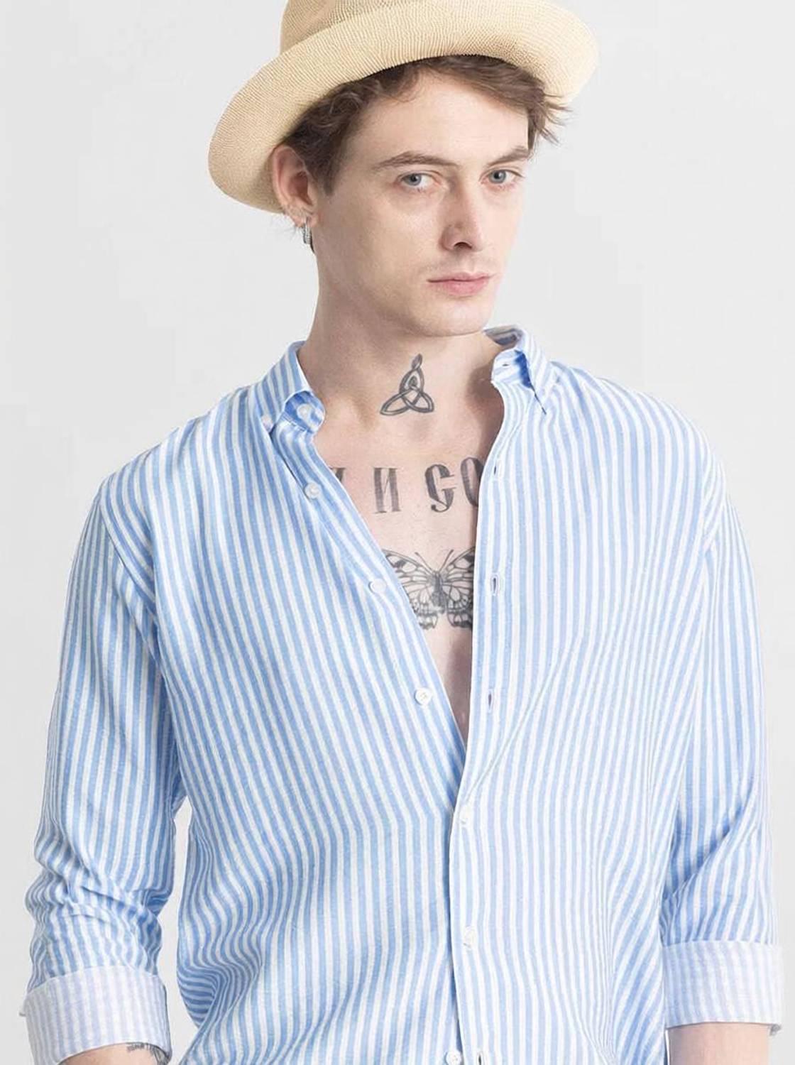 JNV Fashion Men Light Blue Striped Shirt - Image 1