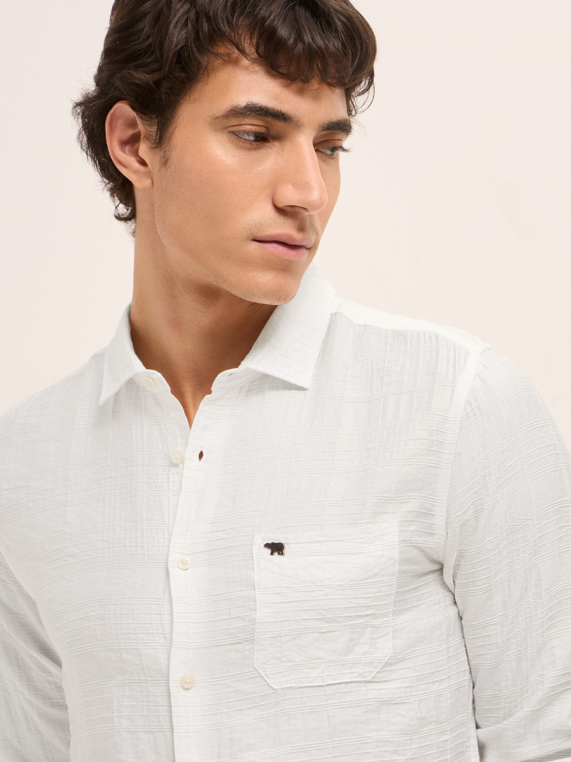 Image of THE BEAR HOUSE Men Striped Casual White Shirt