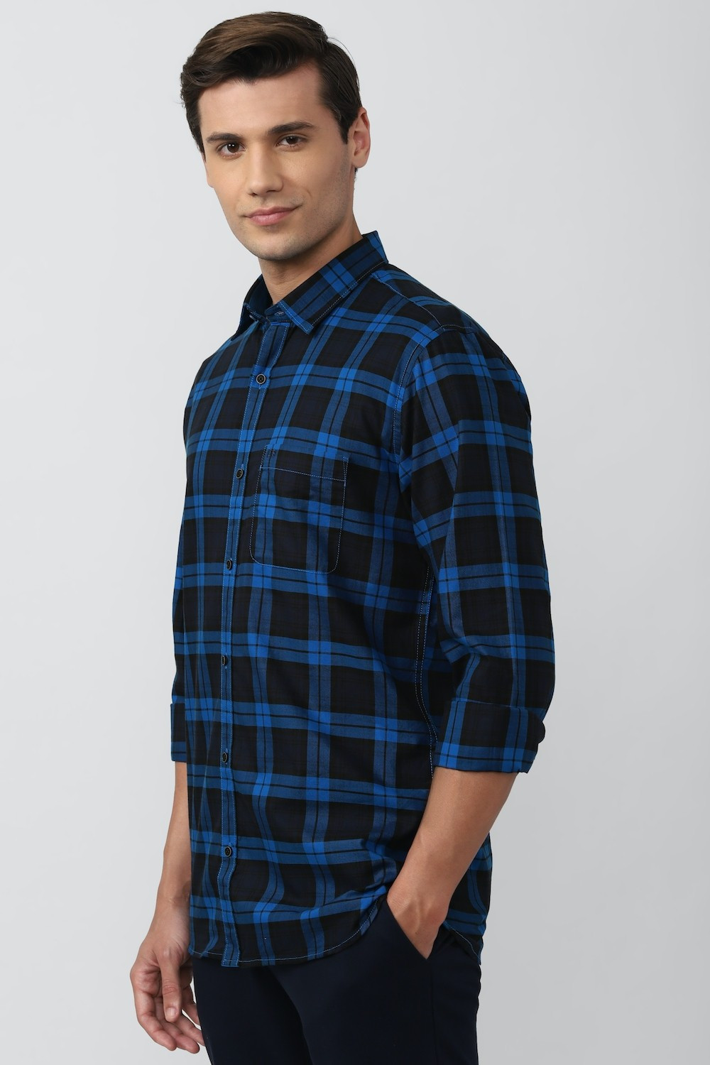 Image of PETER ENGLAND Men Checkered Casual Blue, Black Shirt