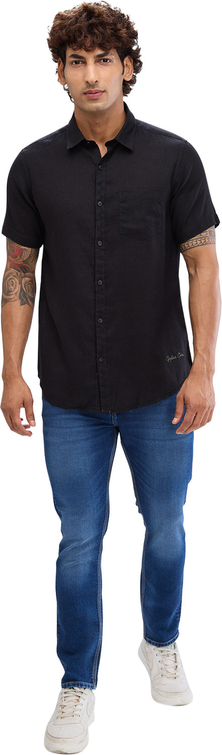 Image of Spykar Men Solid Casual Black Shirt