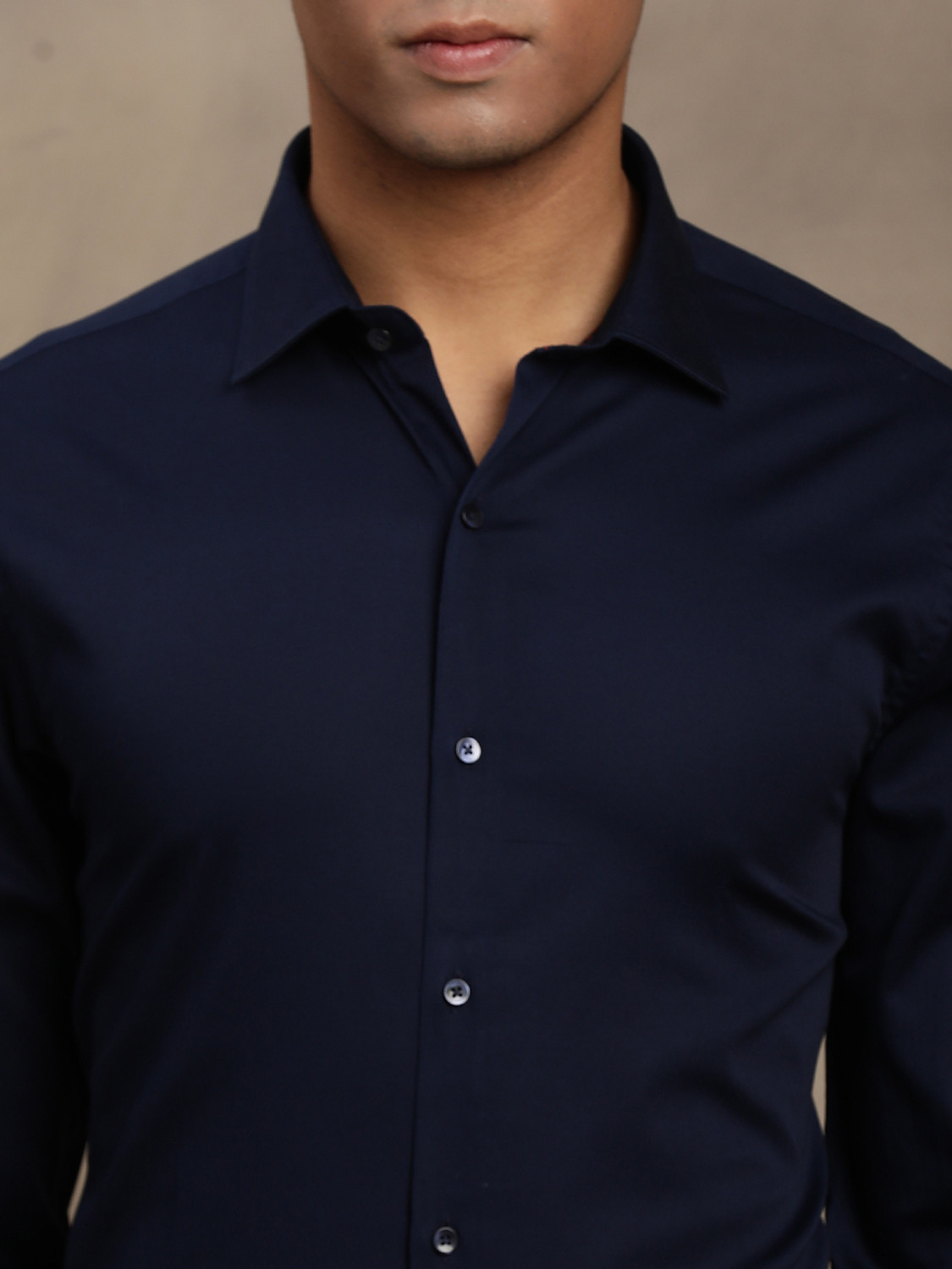 Image of TURTLE Men Solid Formal Dark Blue Shirt