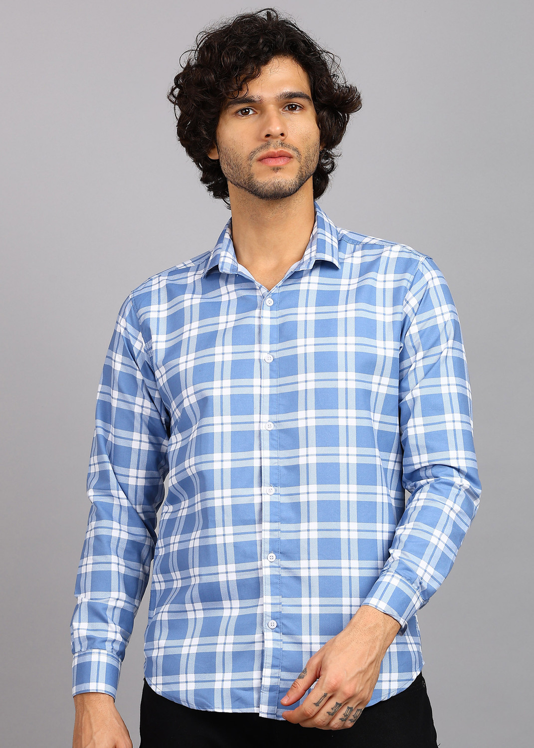 Image of RODEIZ Men Striped Casual Blue Shirt