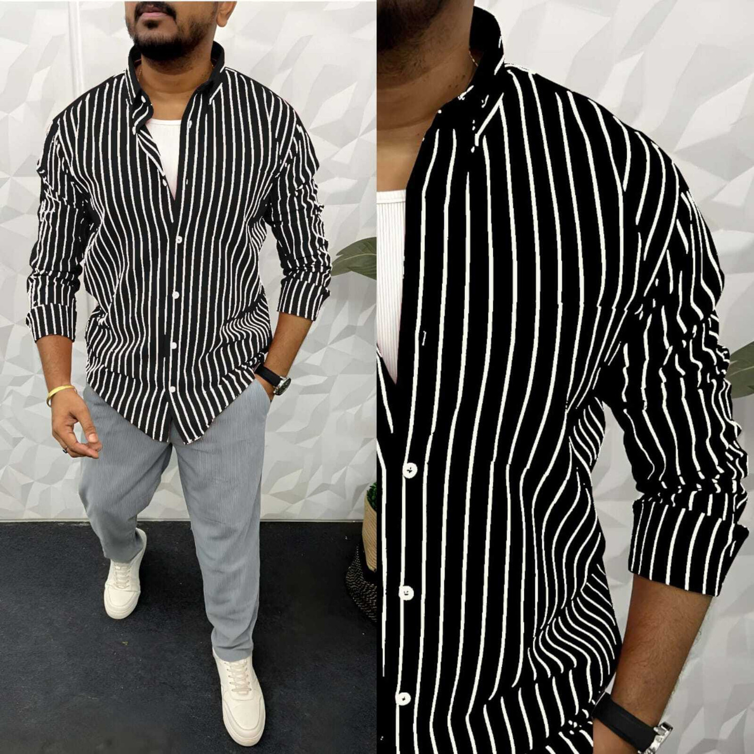 Image of LUXURYCROWN Men Printed Casual Black Shirt