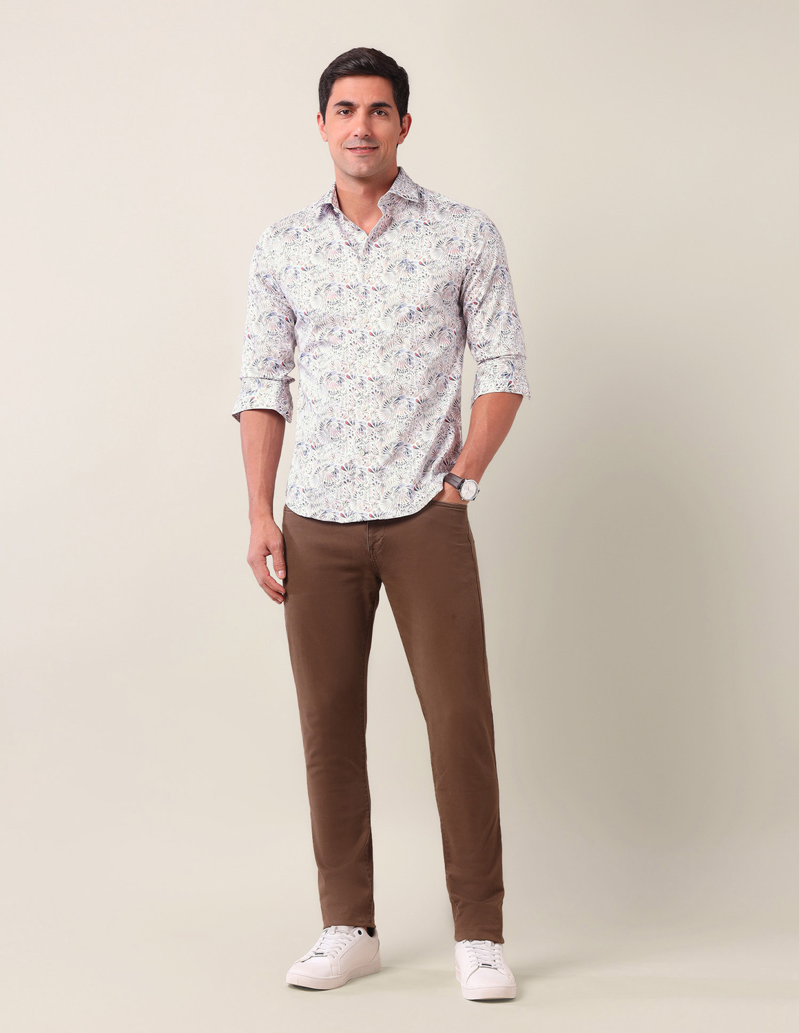 Image of U.S. POLO ASSN. Men Printed Casual White Shirt