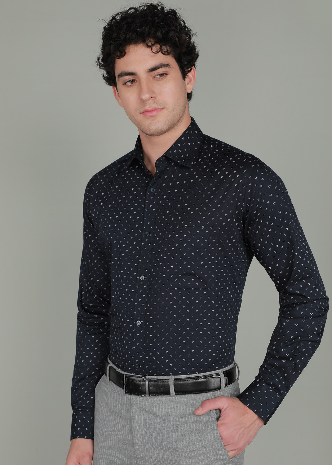 Image of Raymond Men Printed Formal Dark Blue Shirt