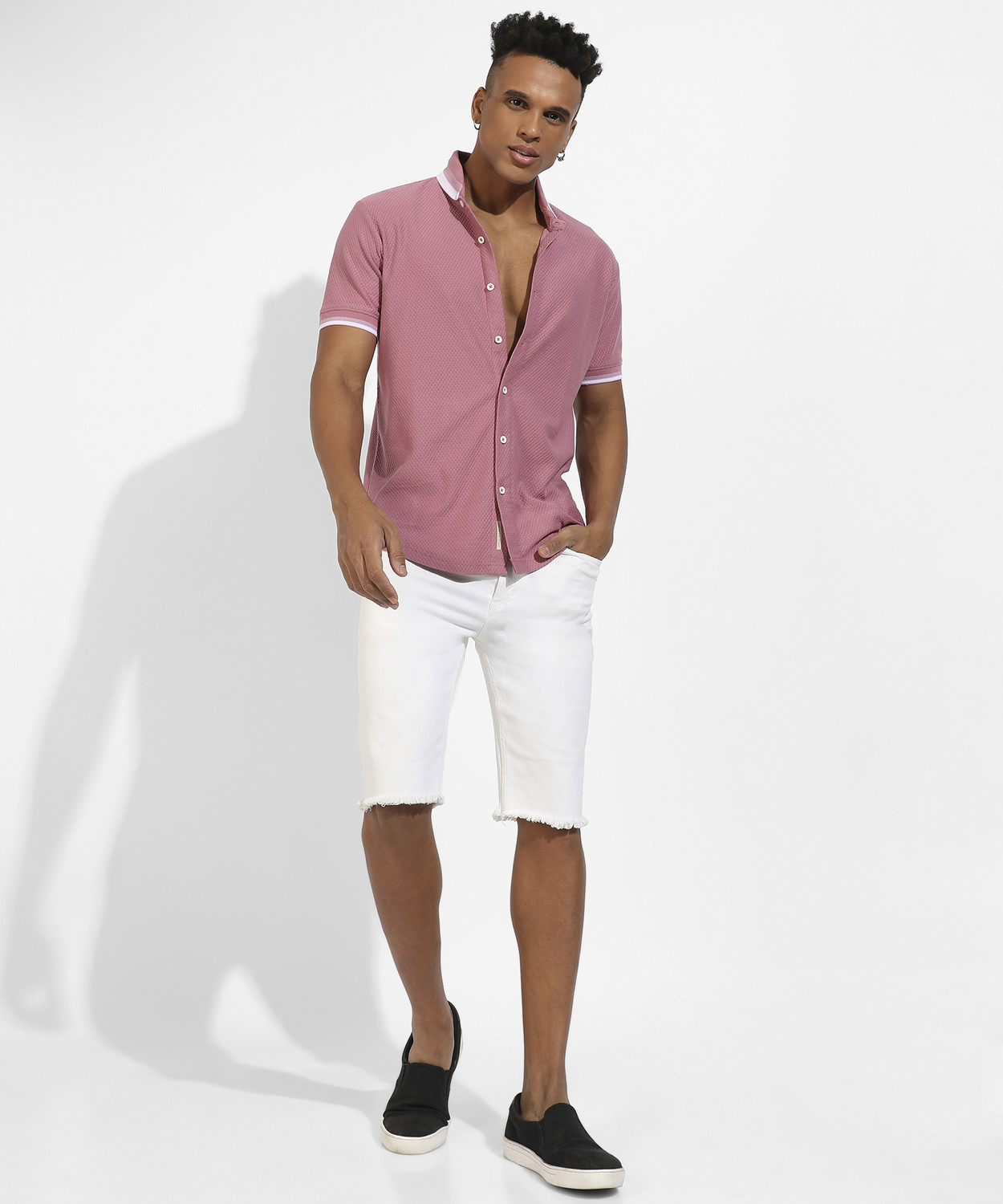 Image of CAHOOT Men Self Design Casual Pink Shirt