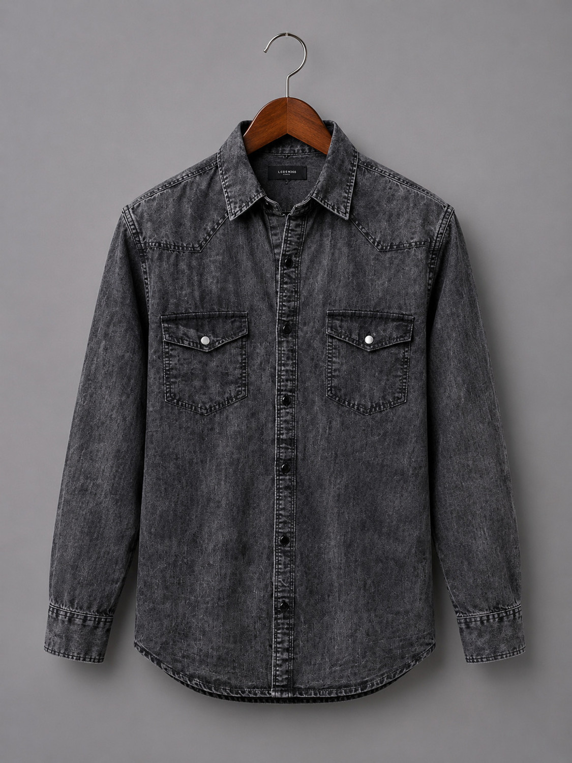 Image of GRAND STITCH Men Washed Casual Grey Shirt