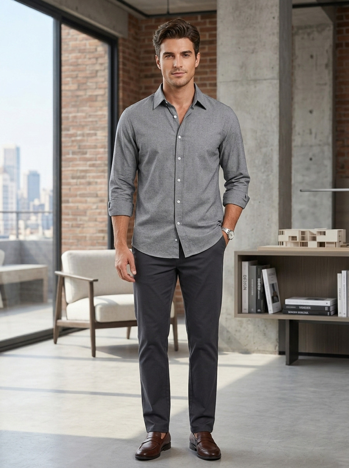 Image of METRONAUT Men Solid Casual Grey Shirt