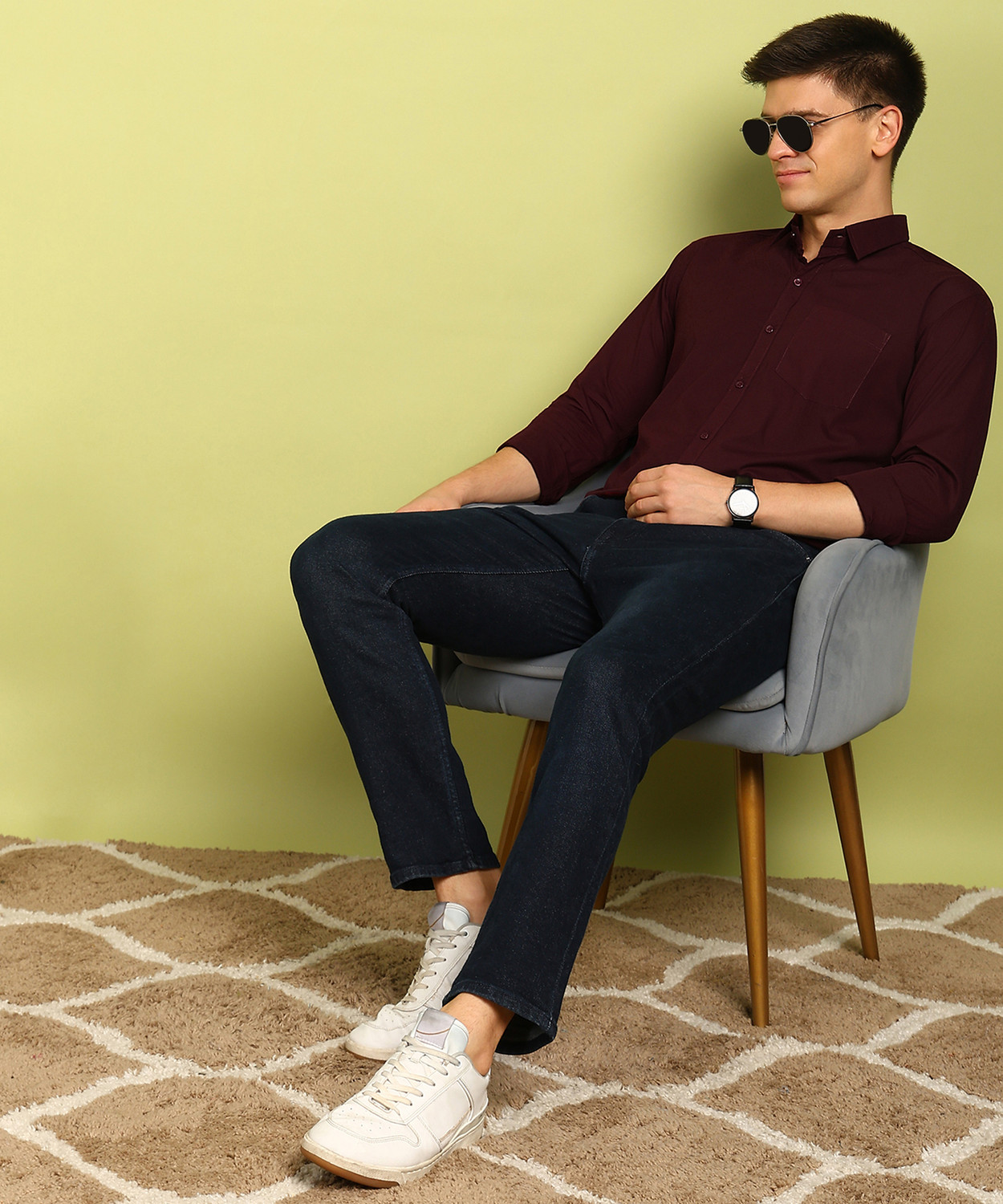 Image of FUBAR Men Solid Formal Maroon Shirt