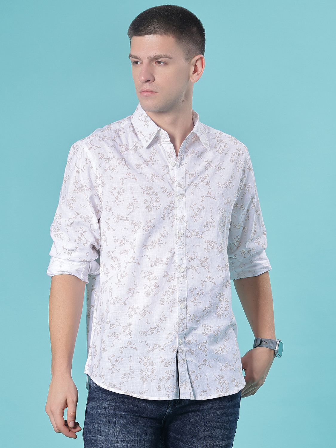 Image of V-MART Men Printed Casual White Shirt