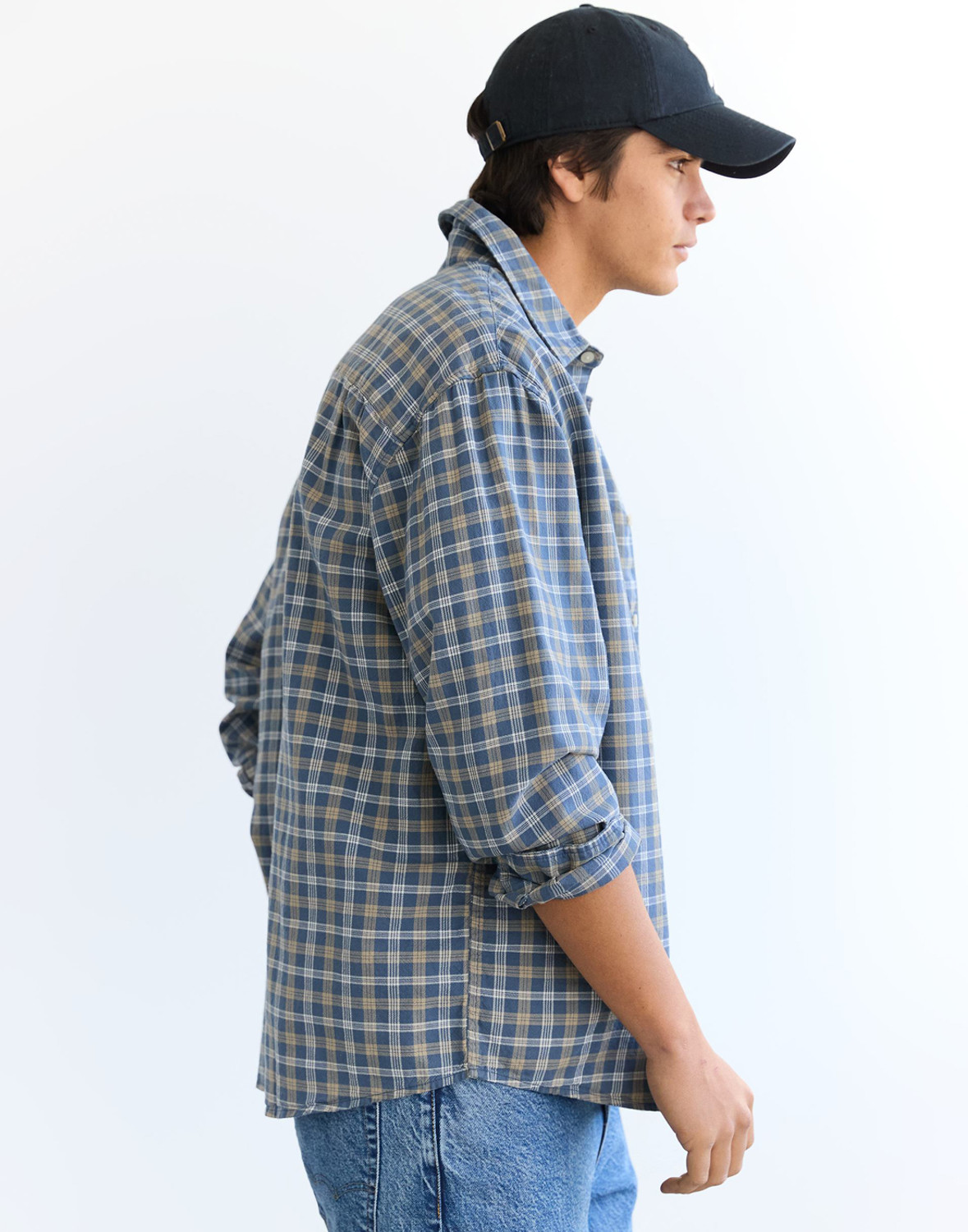 Image of American Eagle Men Checkered Casual Blue Shirt