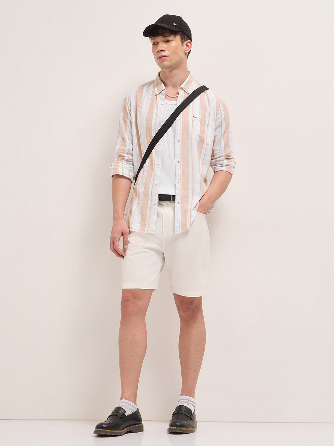 Image of THE BEAR HOUSE Men Striped Casual Beige Shirt