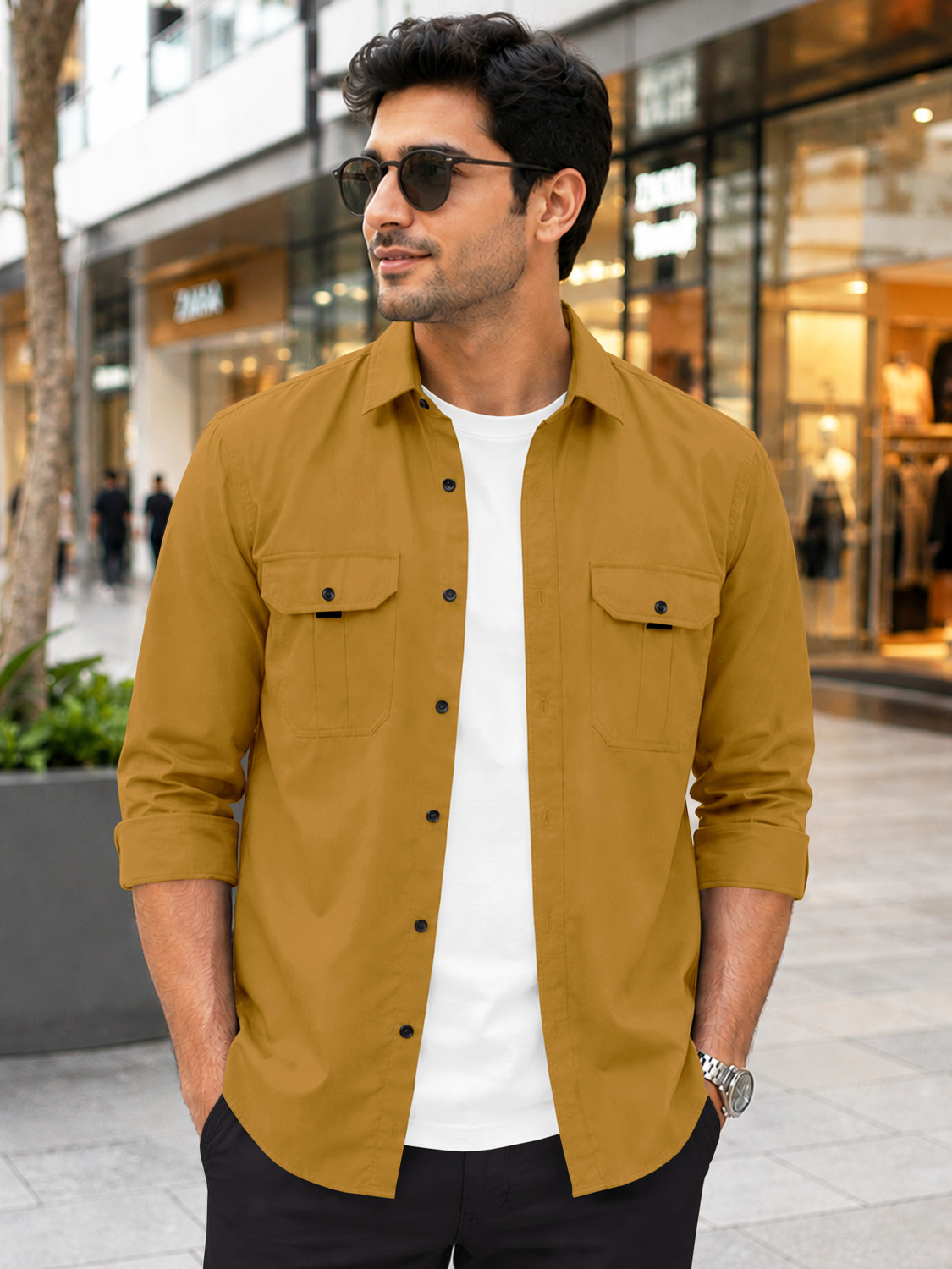 Image of VeBNoR Men Solid Casual Yellow Shirt
