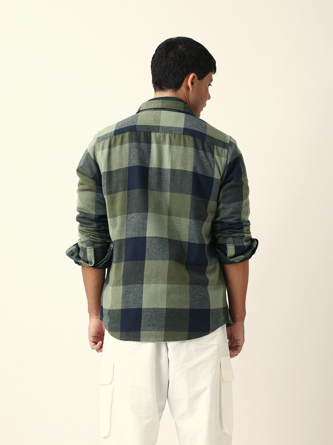 Image of THE BEAR HOUSE Men Checkered Casual Green Shirt