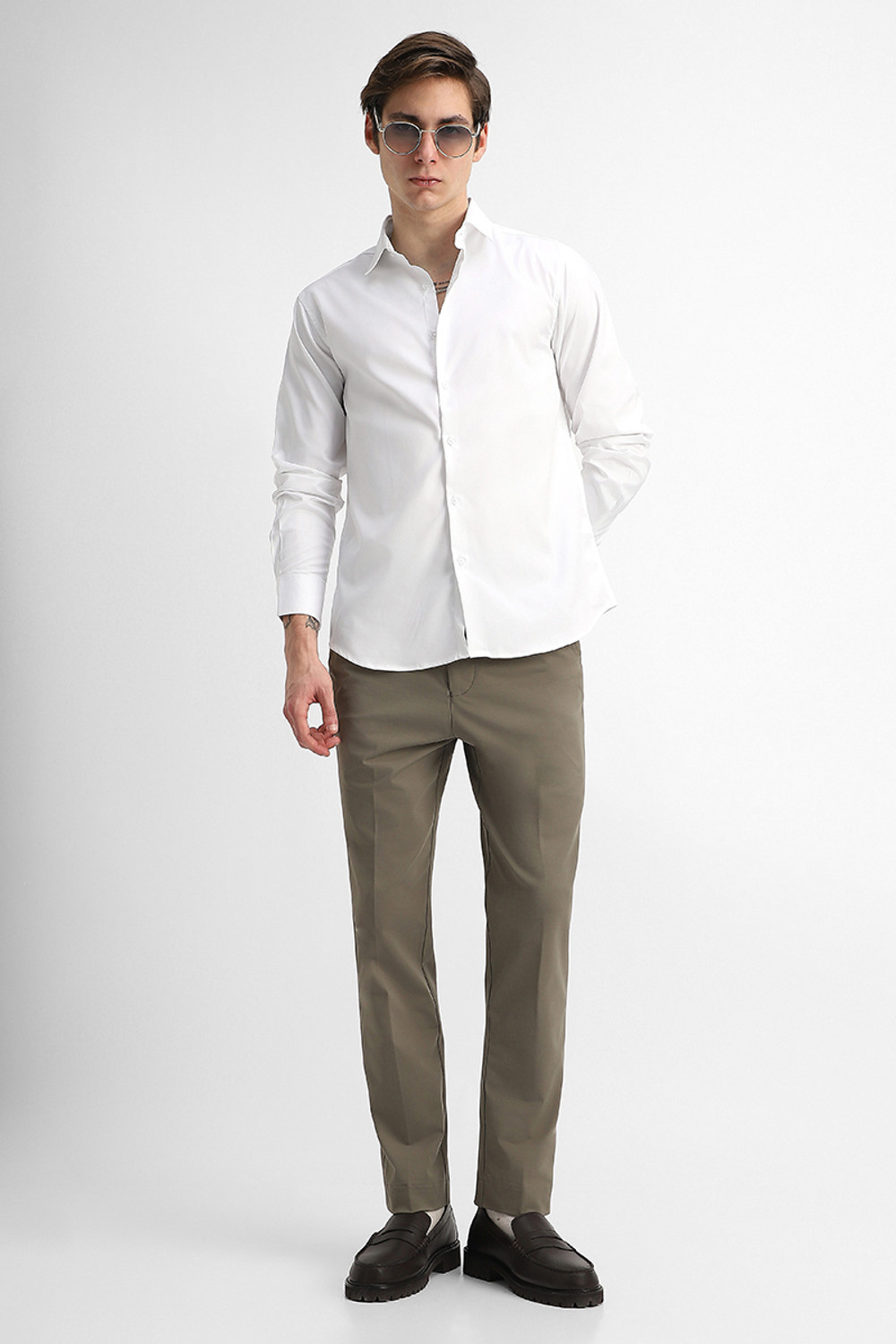 Image of Snitch Men Solid Formal White Shirt