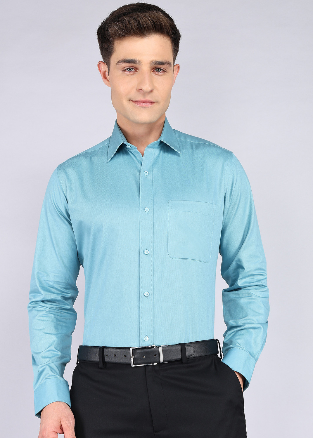 Image of Raymond Men Solid Formal Light Blue Shirt