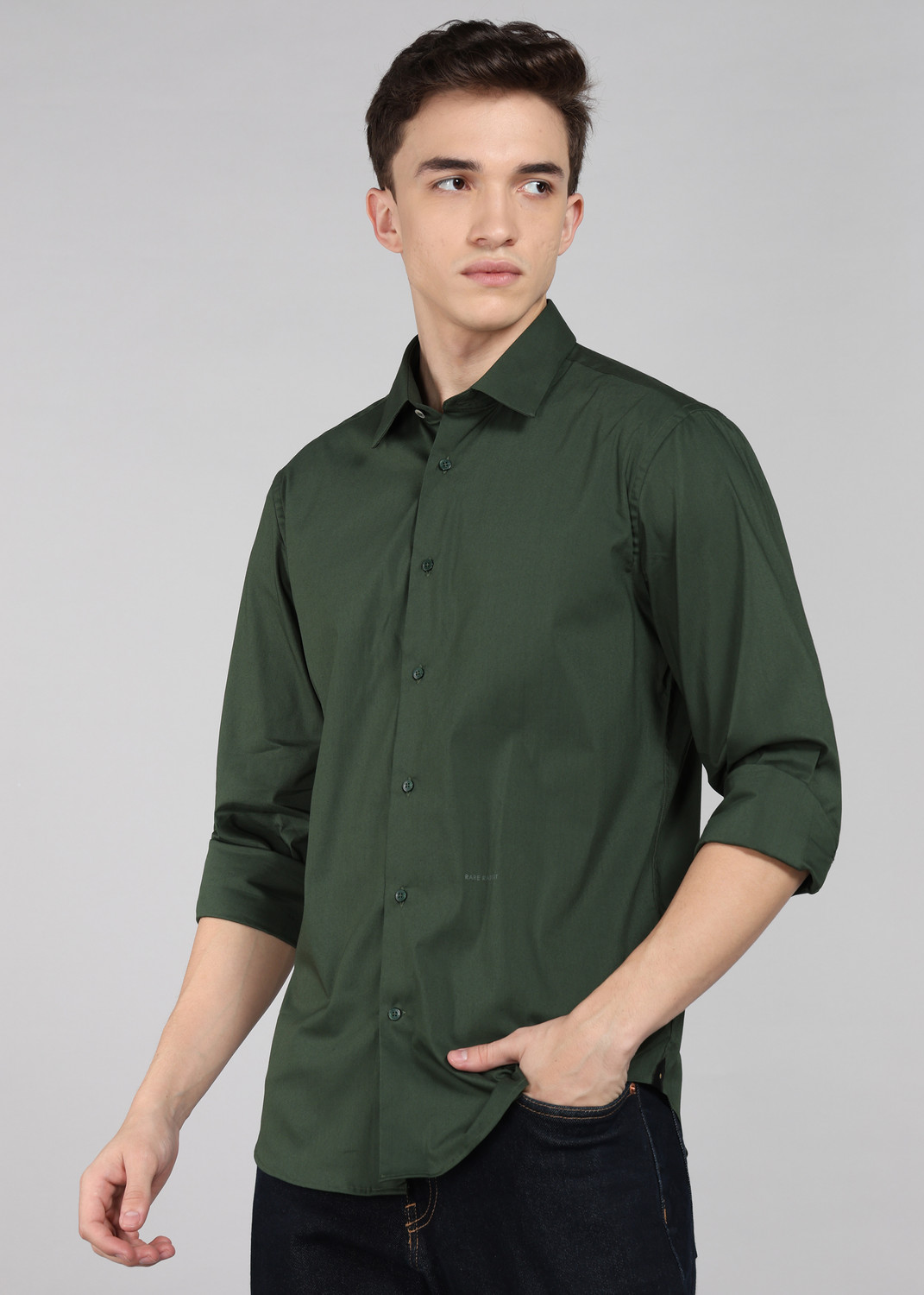 Image of RARE RABBIT Men Solid Casual Green Shirt